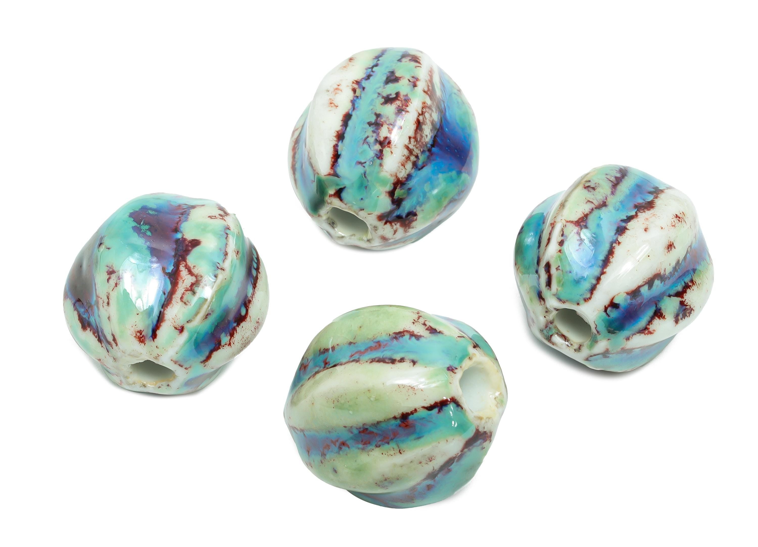 Handmade Ceramic Bead - Craft Beads for Necklace or Bracelet - Rustic Artisan - Textured Ceramic Jewelry Making Supplies - 26x24x25mm-NS2806 - DOMEDBAZAAR