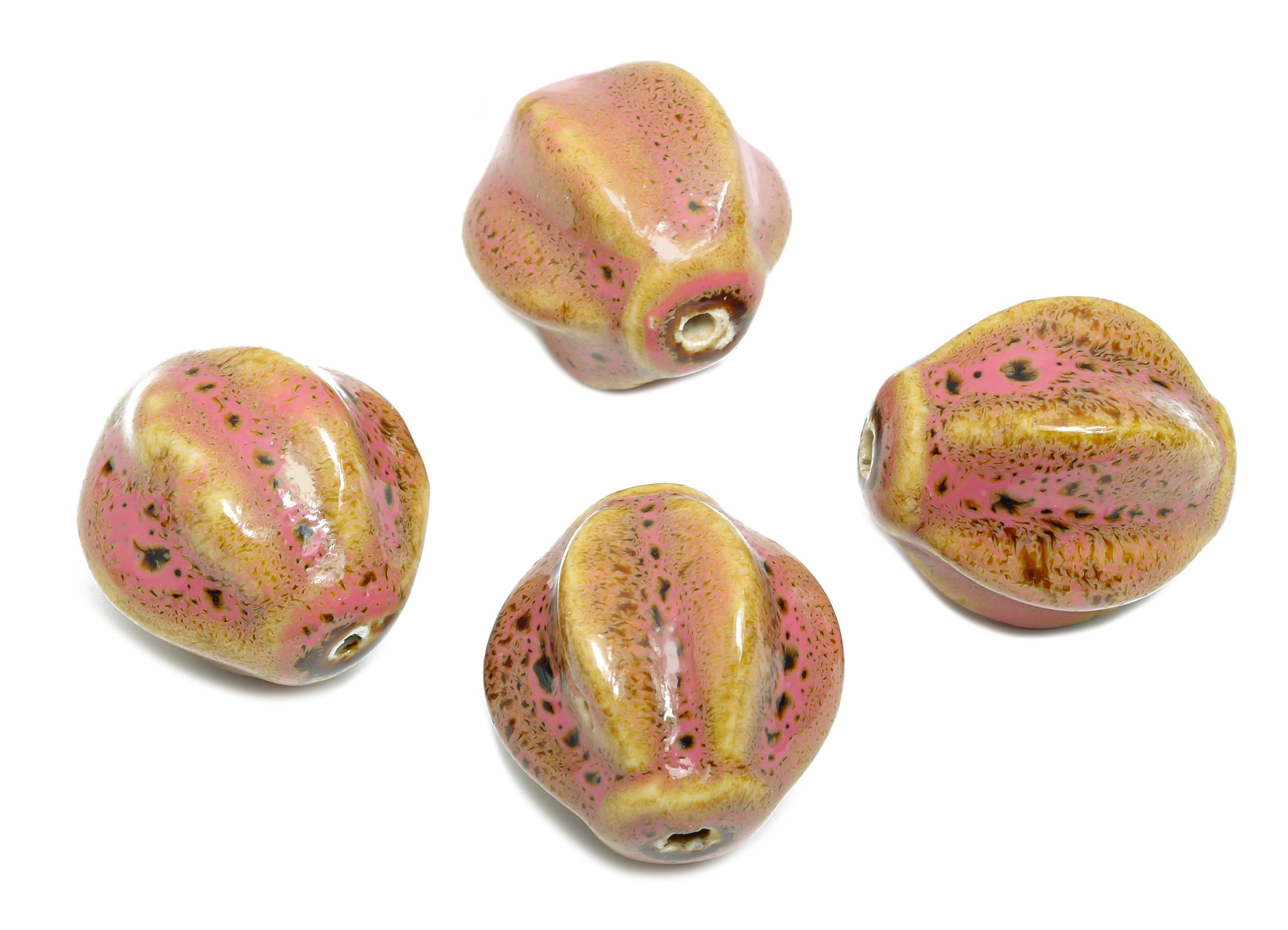 Striped Oval Ceramic Bead - Craft Beads for Necklace or Bracelet - Rustic Artisan - Textured Ceramic  Making Supplies - 28x21x23mm - NS2811 - DOMEDBAZAAR