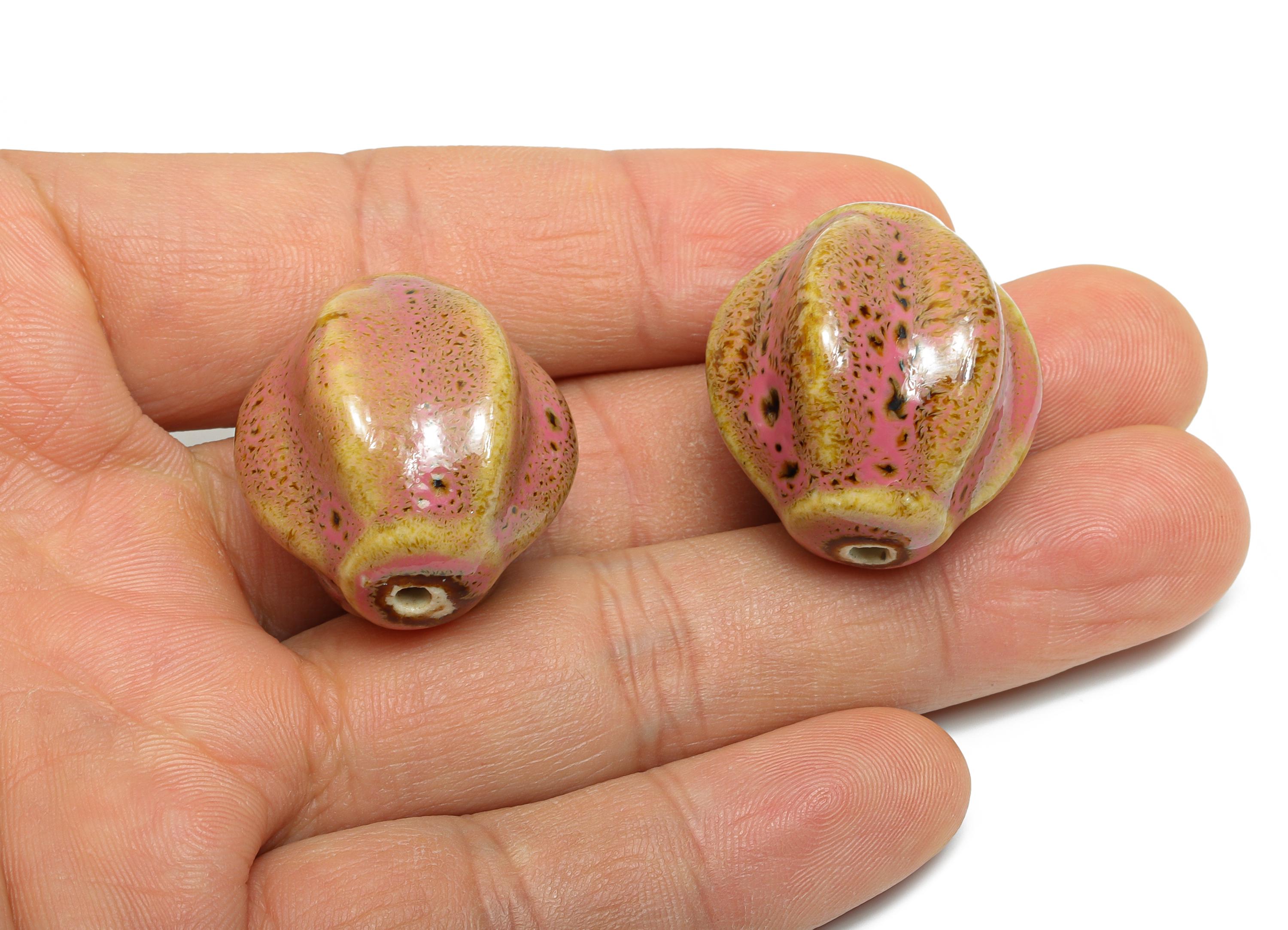 Striped Oval Ceramic Bead - Craft Beads for Necklace or Bracelet - Rustic Artisan - Textured Ceramic  Making Supplies - 28x21x23mm - NS2811 - DOMEDBAZAAR