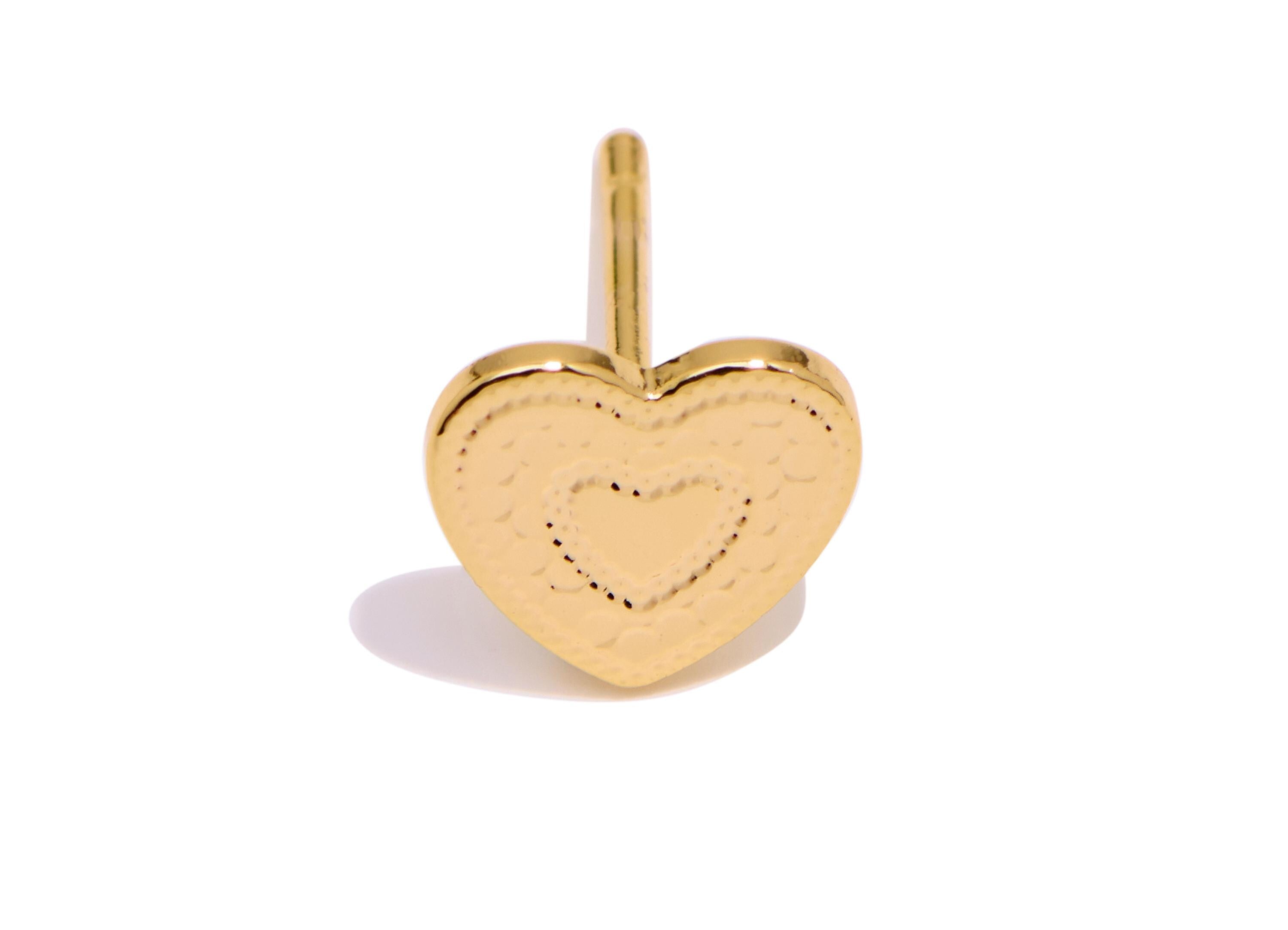 Brass Heart Earring Studs - Modern Gold Love Heart Post - Valentine's Gift - Minimalist Jewelry - 18K Gold Plated - 7.25x8x0.8mm - RGP10762 - DOMEDBAZAAR