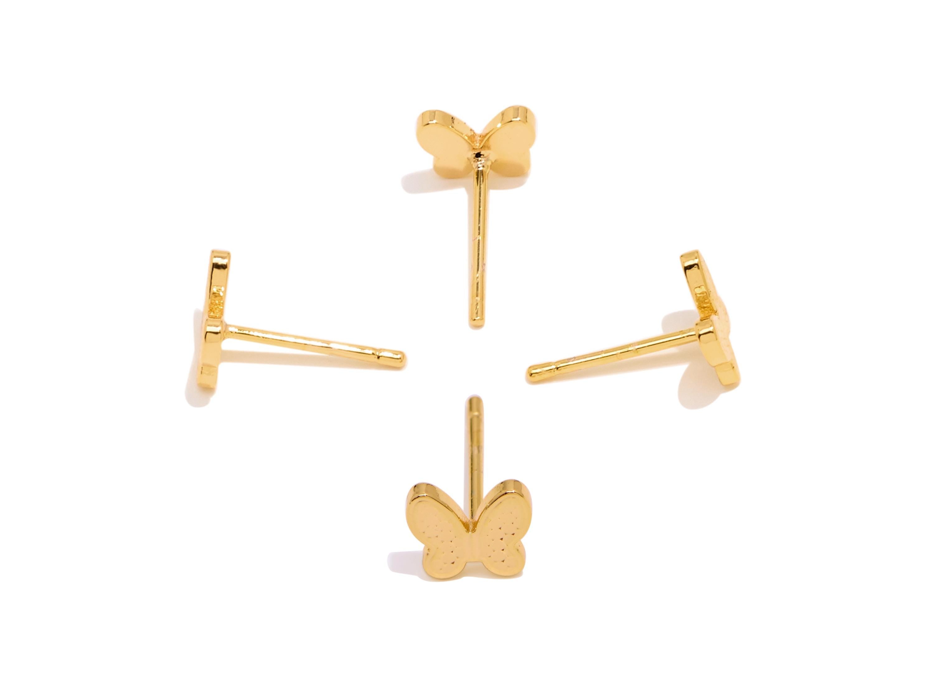 Brass Butterfly Earring Studs - Modern Gold Insect Post - Valentine's Gift - Elegant Jewelry - 18K Gold Plated - 6.44x6.92x0.8mm - RGP10761 - DOMEDBAZAAR