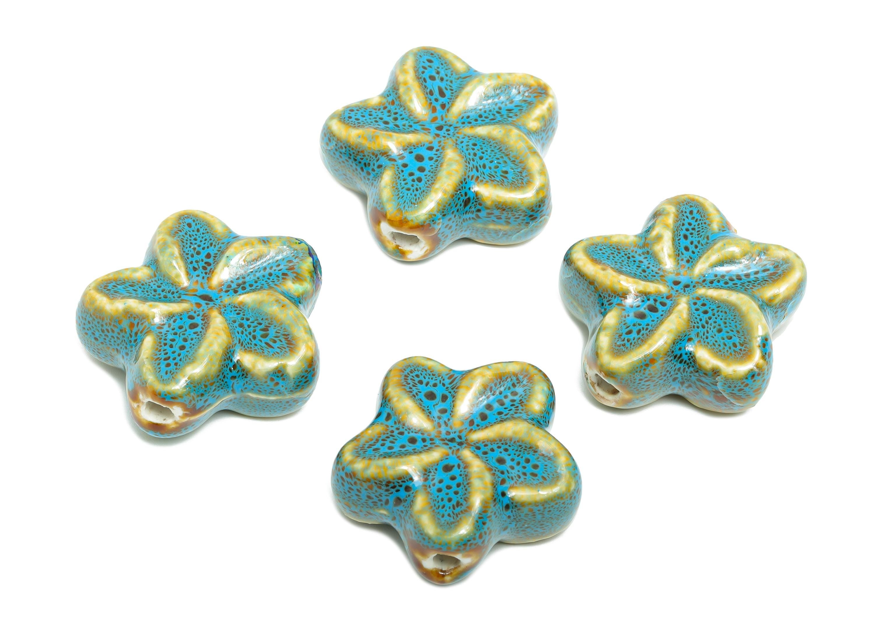 Floral Ceramic Bead - Craft Beads for Necklace or Bracelet - Flower Artisan - Textured Ceramic  Making Supplies - 31x31x12.61mm - NS2807 - DOMEDBAZAAR