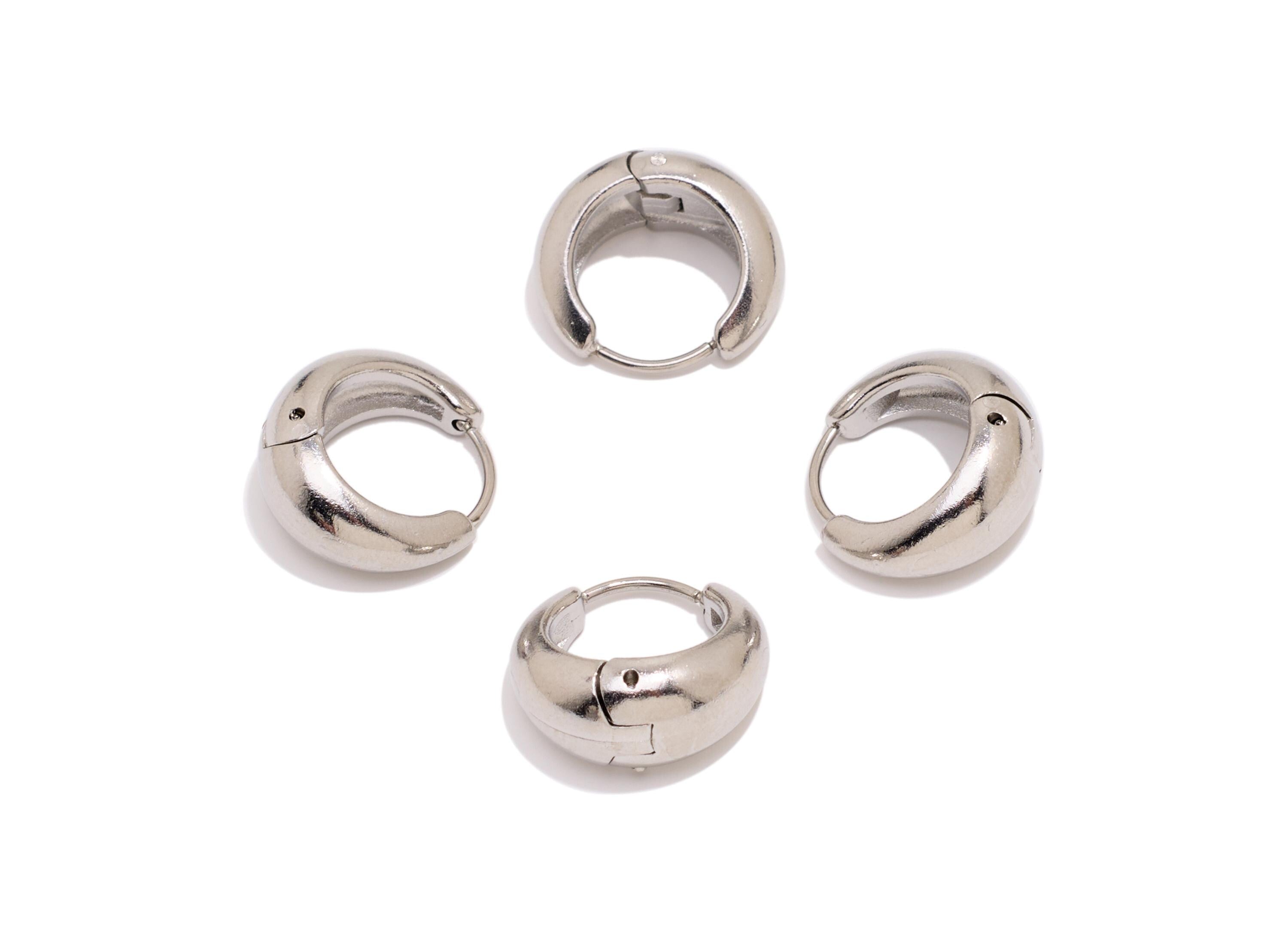 Stainless Steel Round Hoop Earrings - Circle Thick Huggie Hoop Earrings - Classic Steel Jewelry - Steel Finding - 16.78x18x7.7mm - SS1534 - DOMEDBAZAAR