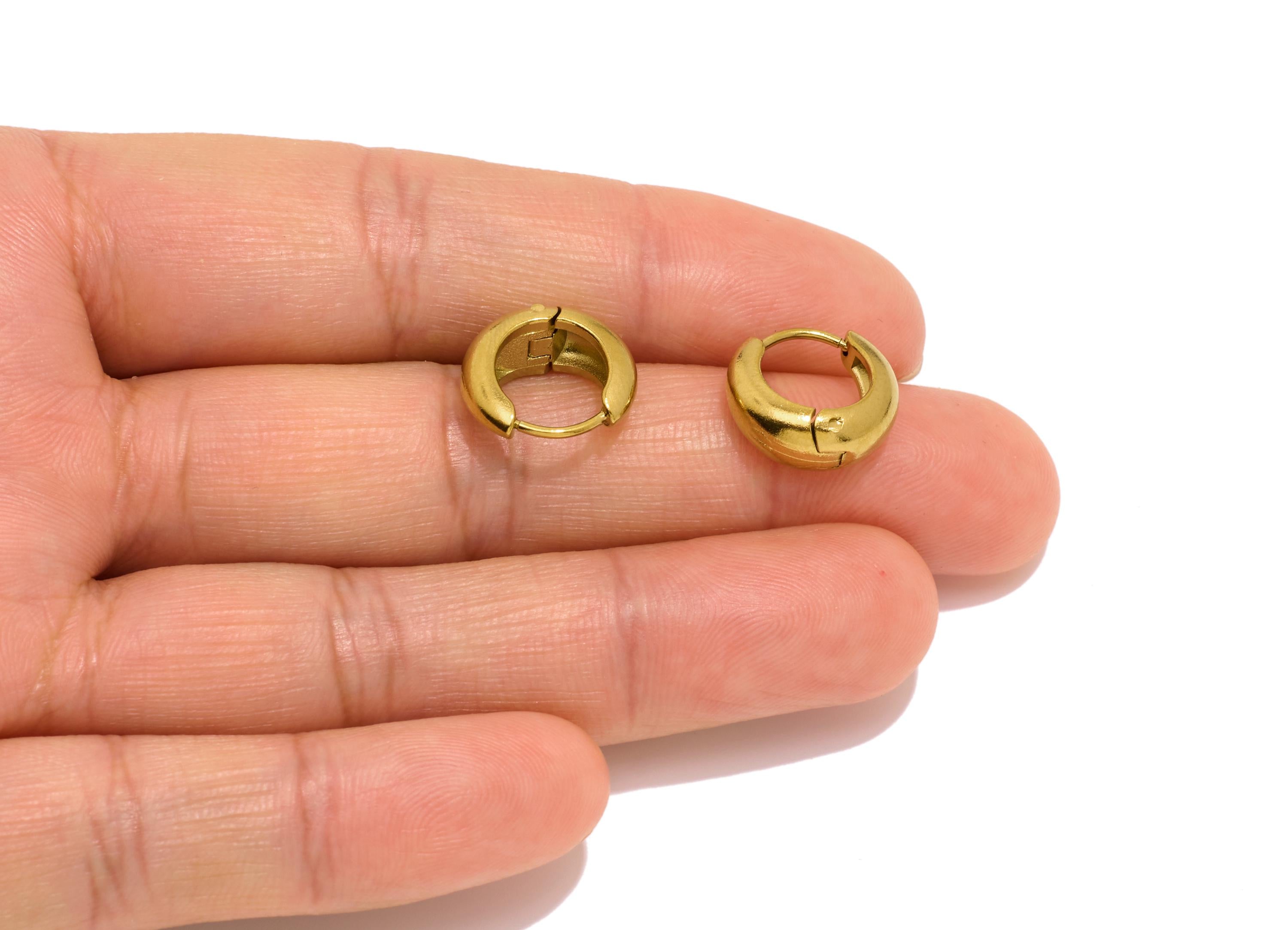 Stainless Steel Round Hoop Earring - Circle Thick Huggie Hoop Earring - Classic Steel Jewelry - 18K Gold Plated - 12.62x13.4x5.84mm -SS1535G - DOMEDBAZAAR