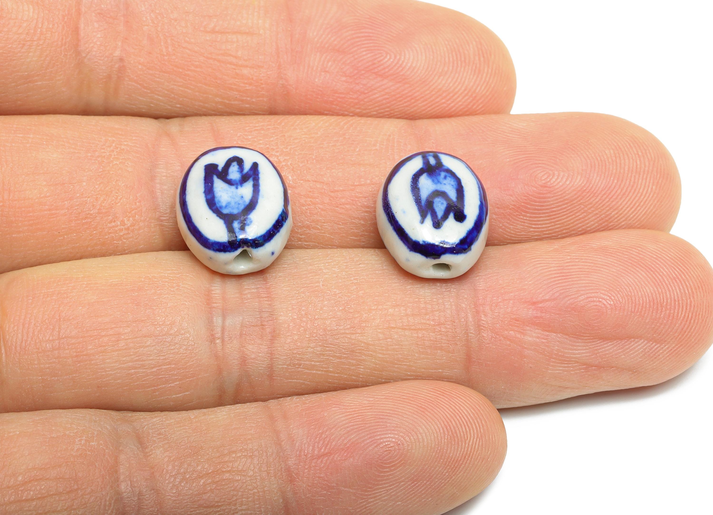Ceramic Floral Beads - Craft Beads for Necklace or Bracelet - DIY Tulip Handmade Beads - Textured Making Supplies - 14.53x11x7.62mm - NS2835 - DOMEDBAZAAR