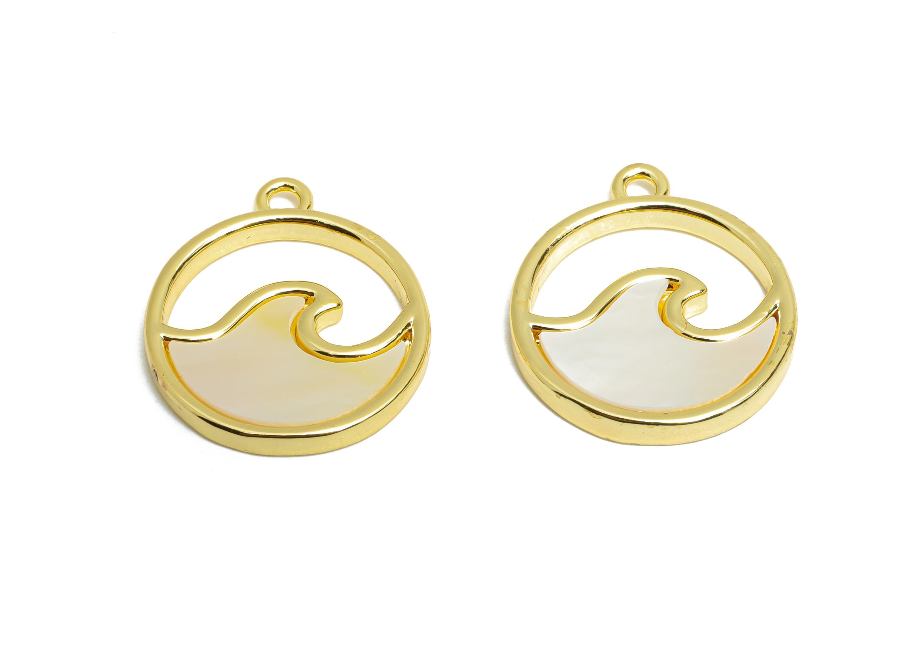 Brass Wave Shell Pendant - Brass Hollow Circle Jewelry - Wavy Round Cubic Zircon Pendant - 18K Real Gold Plated - 19x6x2mm - RGP9631 - DOMEDBAZAAR