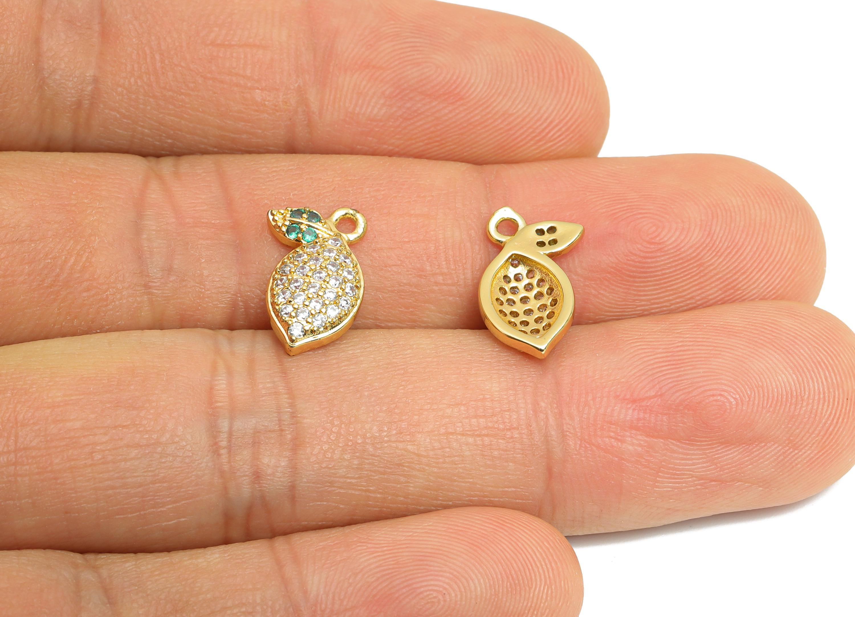 Brass CZ Leaf Earring Charm - Gold Botanical Pendant for Bracelet - Sparkling CZ Jewelry - 18K Real Gold-Plated - 14x9x2.86mm - RGP9728 - DOMEDBAZAAR