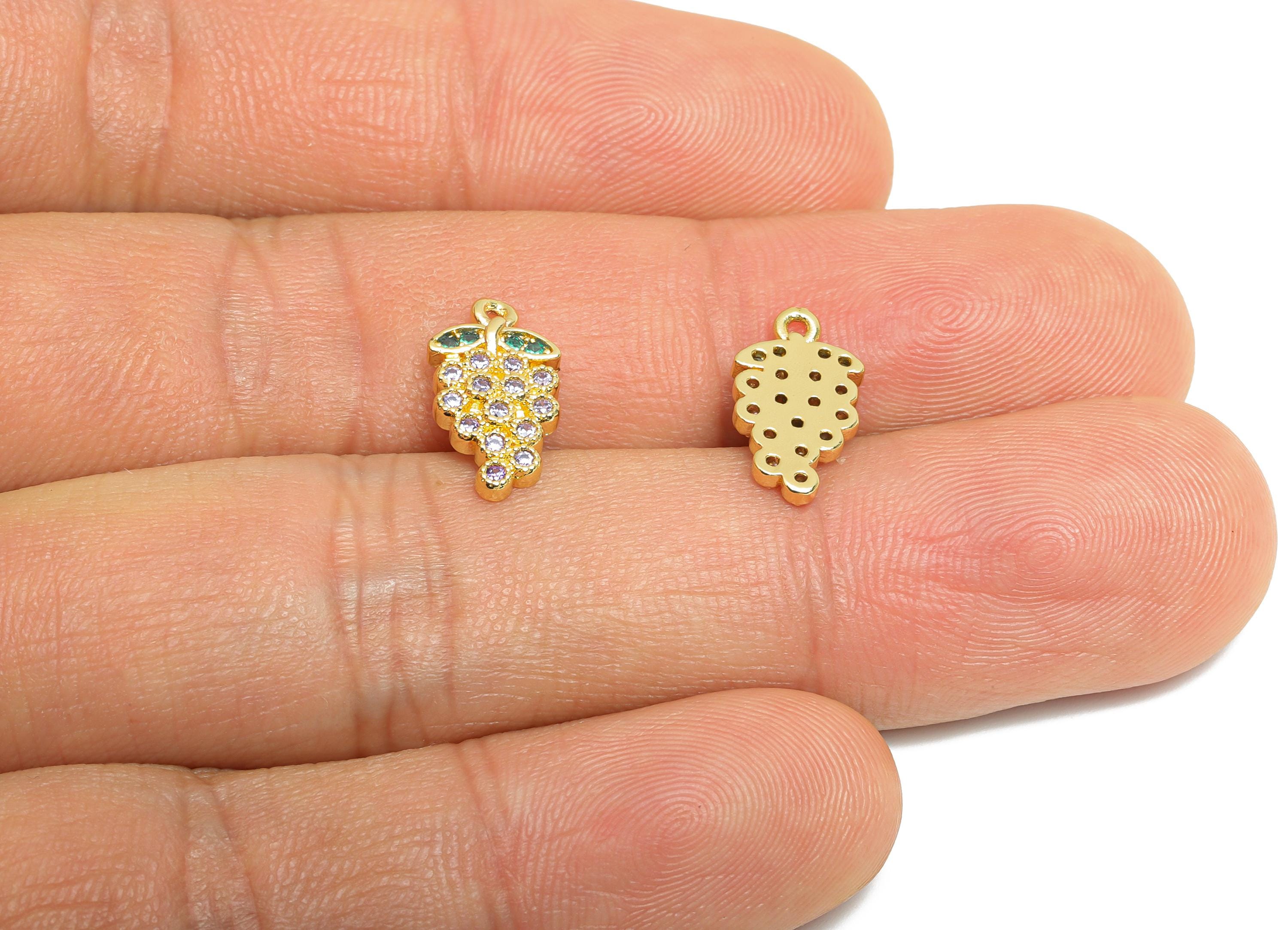 Brass CZ Grape Earring Charm - Gold Fruit Cubic Zircon Charm - Bunch of Grapes - 18K Real Gold Plated - 13x7x2.03mm - RGP9729 - DOMEDBAZAAR