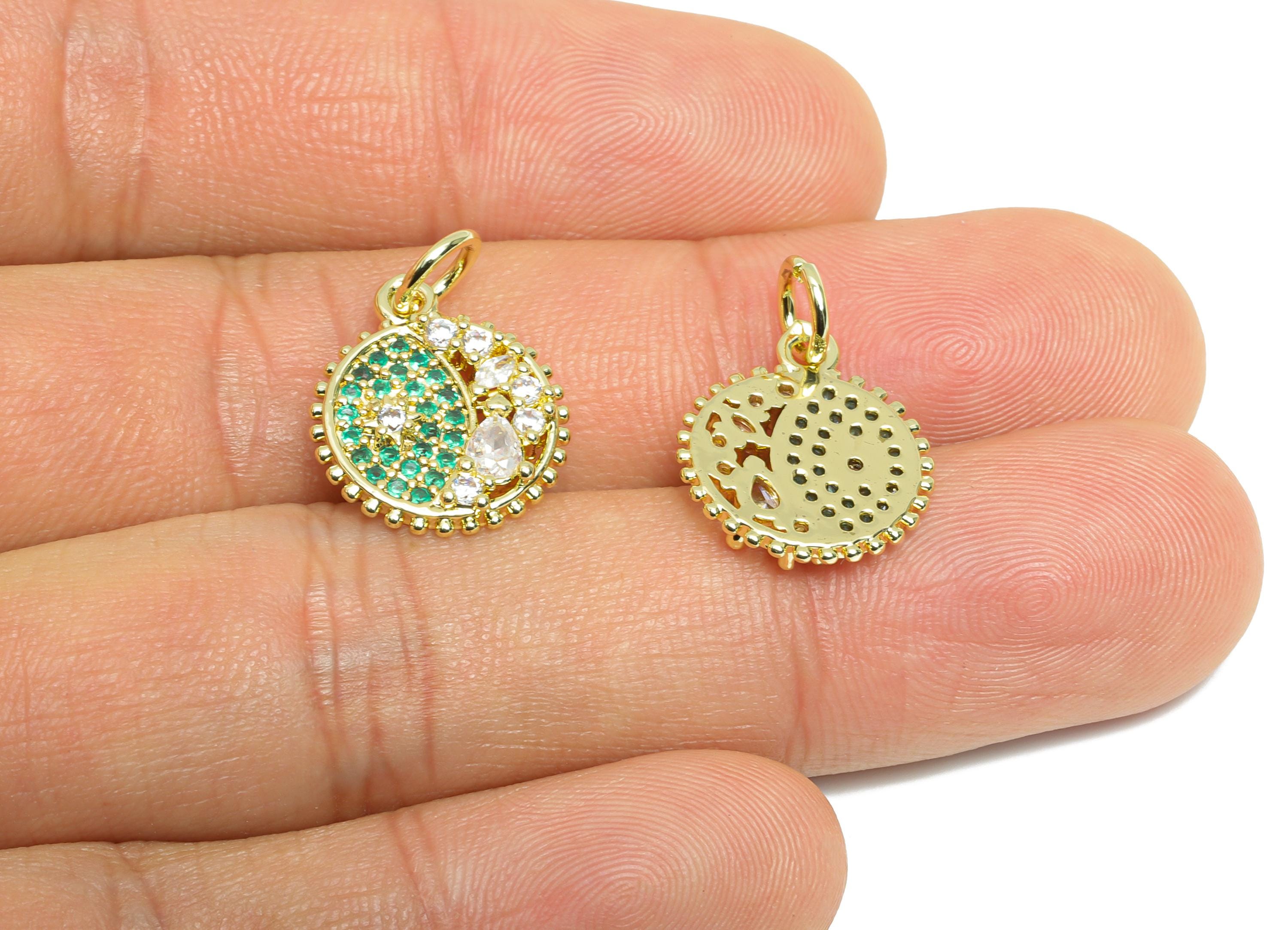 Brass CZ Crescent Earring Charm - Gold Star Cubic Zircon Charm - Space Geometry Gold Jewelry - 18K Real Gold Plated - 16.6x14x2mm - RGP9717 - DOMEDBAZAAR