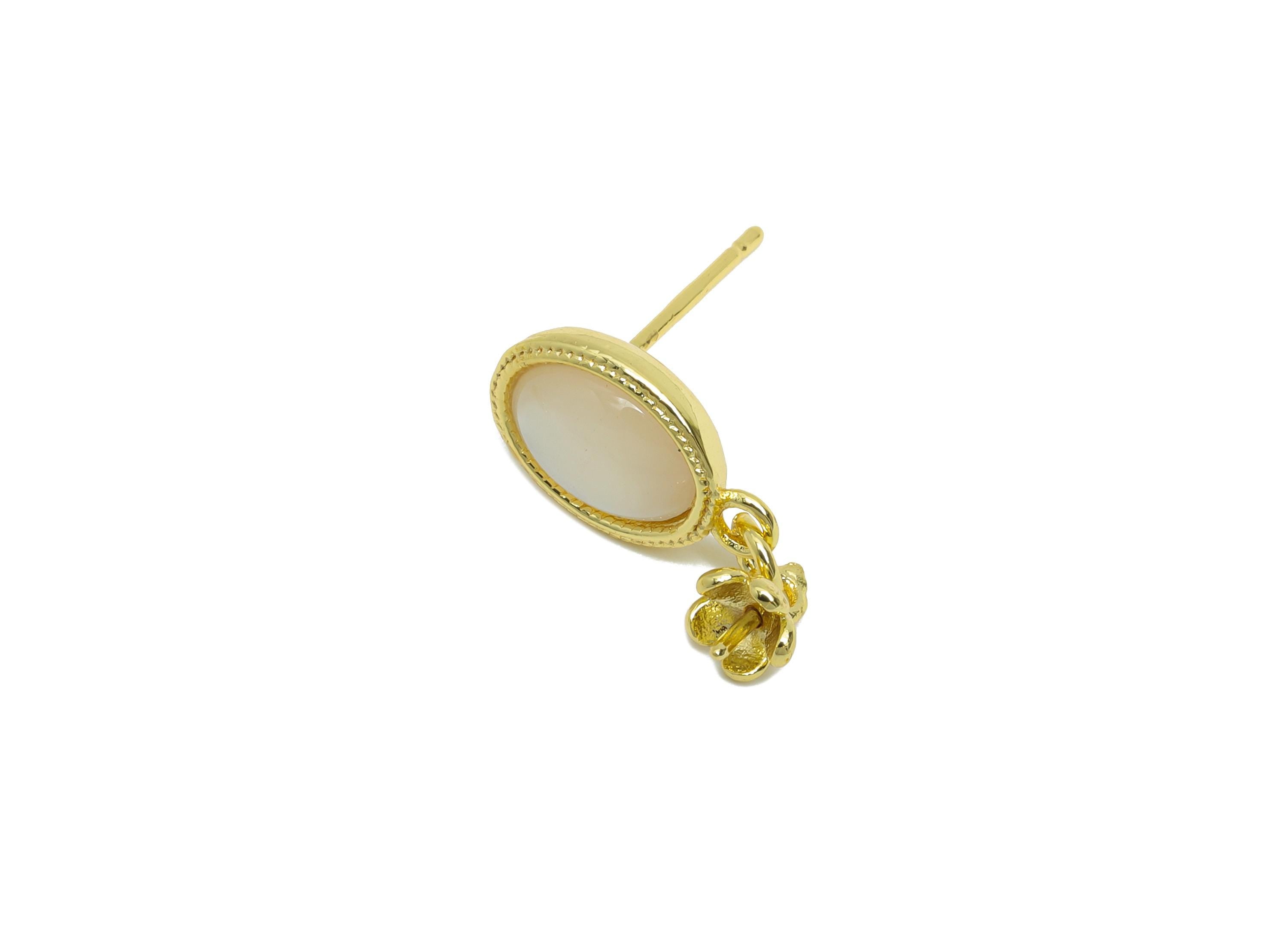 Brass Dangle Drop Earring Stud - Gold Seashell Earring Post for Pearl - Refined Jewelry - 18K Real Gold Plated - 19.19x8.27x0.74mm - RGP9612 - DOMEDBAZAAR