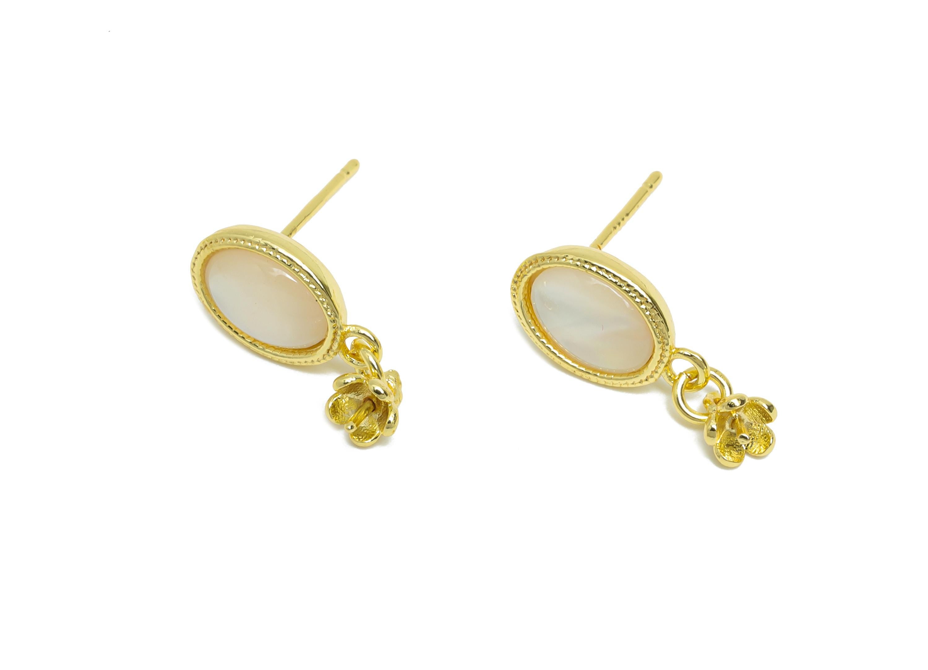 Brass Dangle Drop Earring Stud - Gold Seashell Earring Post for Pearl - Refined Jewelry - 18K Real Gold Plated - 19.19x8.27x0.74mm - RGP9612 - DOMEDBAZAAR