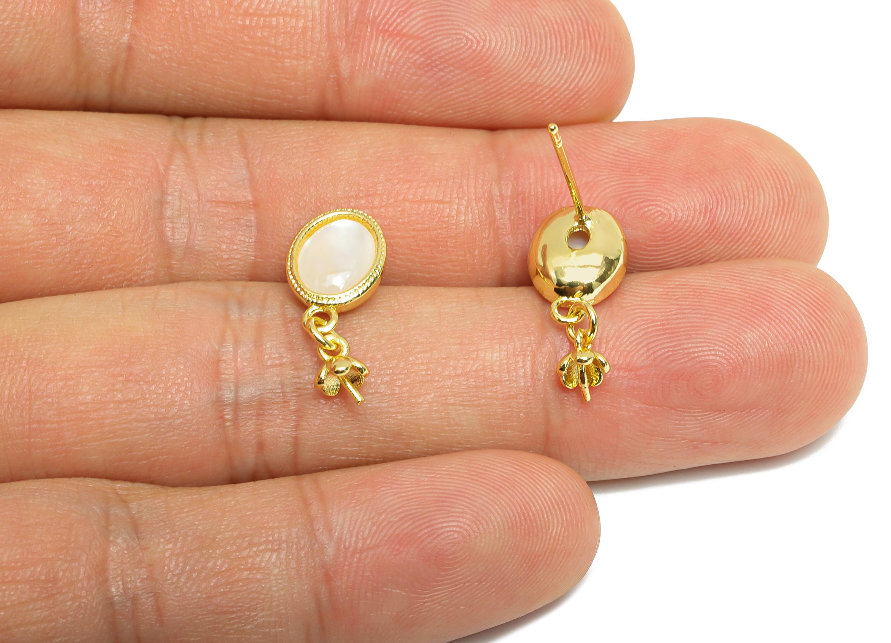 Brass Dangle Drop Earring Stud - Gold Seashell Earring Post for Pearl - Refined Jewelry - 18K Real Gold Plated - 19.19x8.27x0.74mm - RGP9612 - DOMEDBAZAAR