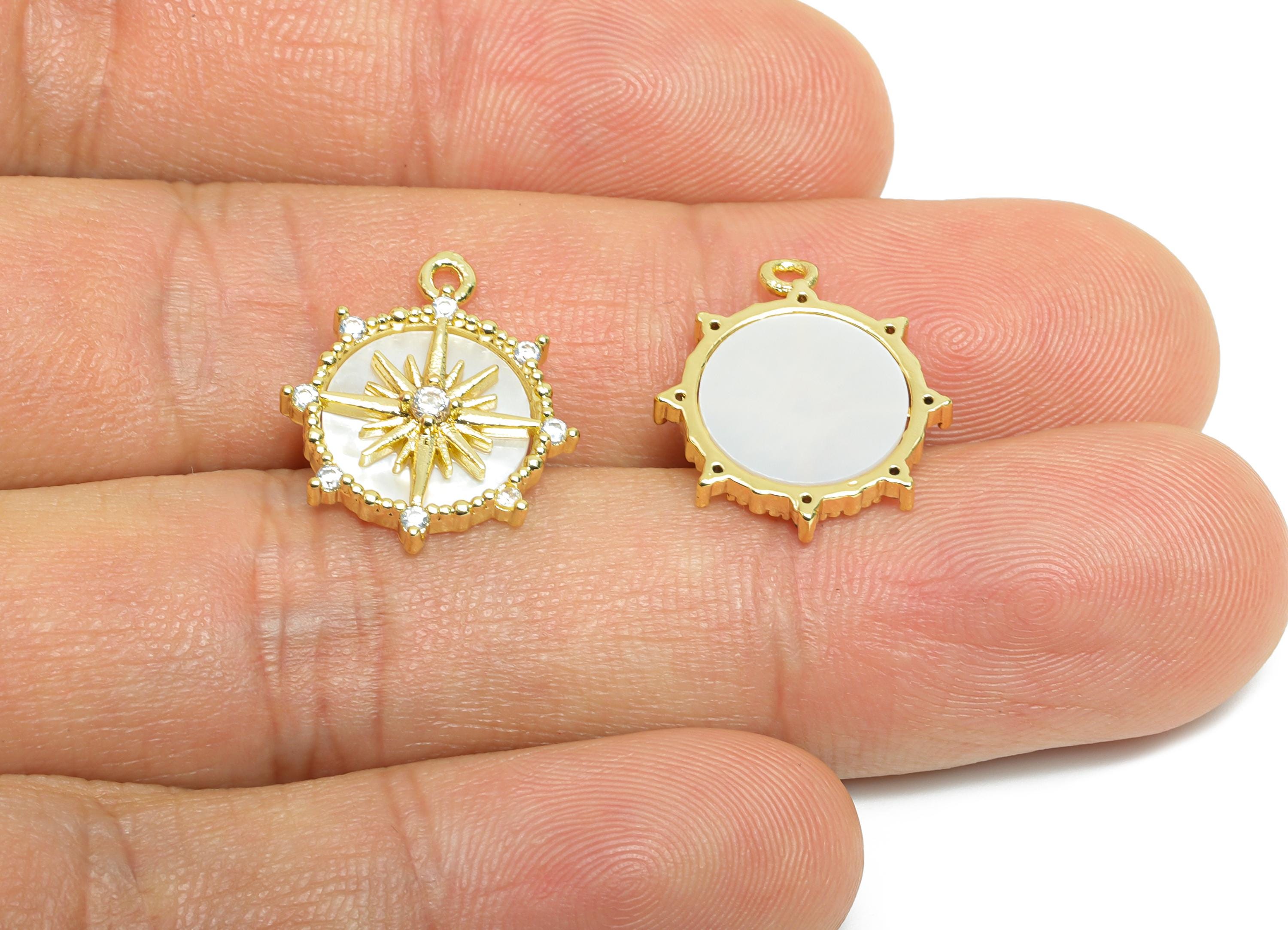 Brass CZ North Star Pendant - Gold Round Seashell Zircon Charm - Danity Geometric Jewelry - 18K Real Gold Plated -17.91x15.39x3.2mm -RGP9628 - DOMEDBAZAAR