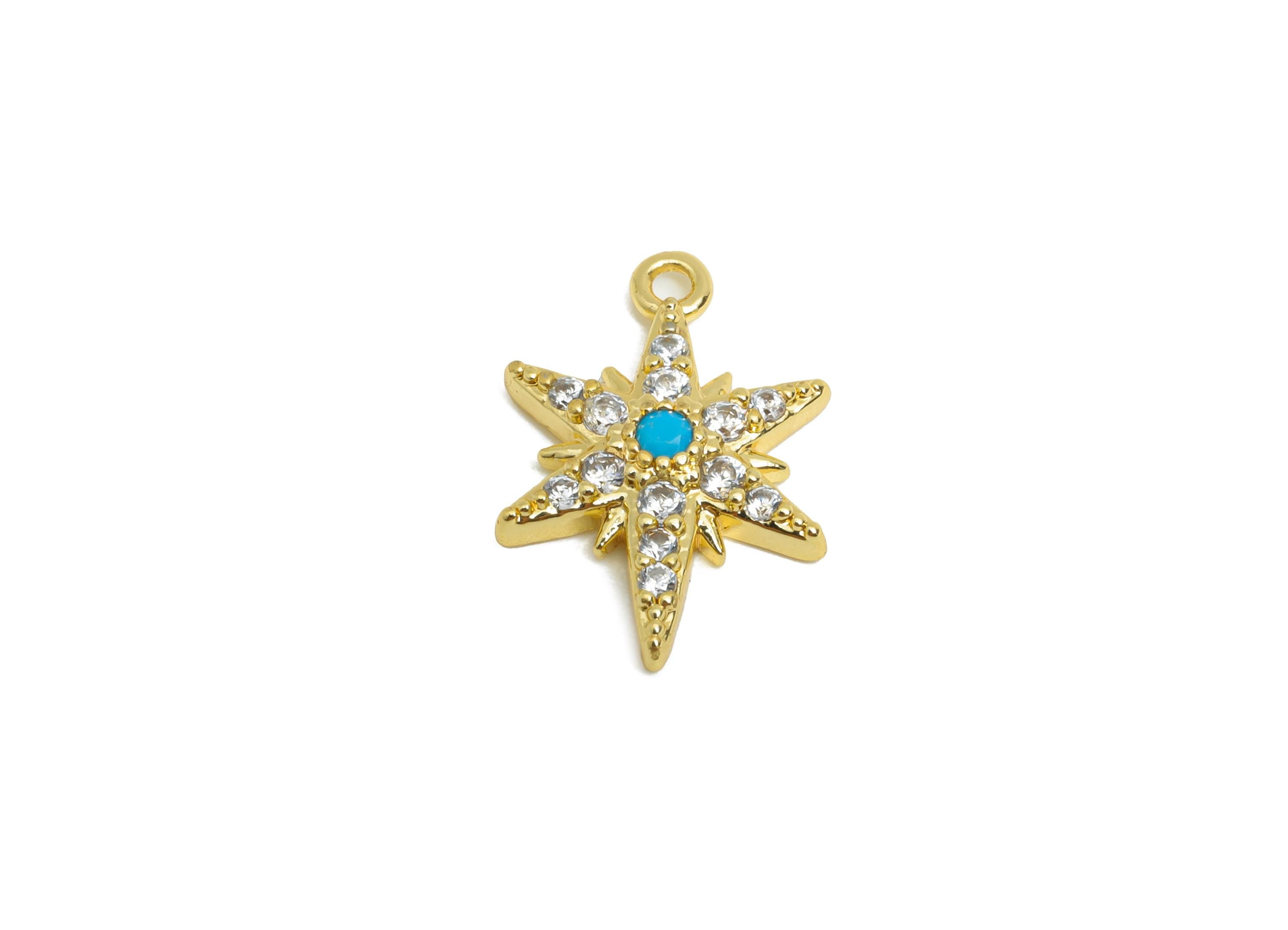 Brass CZ North Star Pendant - Gold Textured Star Pendant for Necklace - Sparkling Jewelry- 18K Real Gold Plated Brass-16.3x11x2.72mm-RGP9542 - DOMEDBAZAAR
