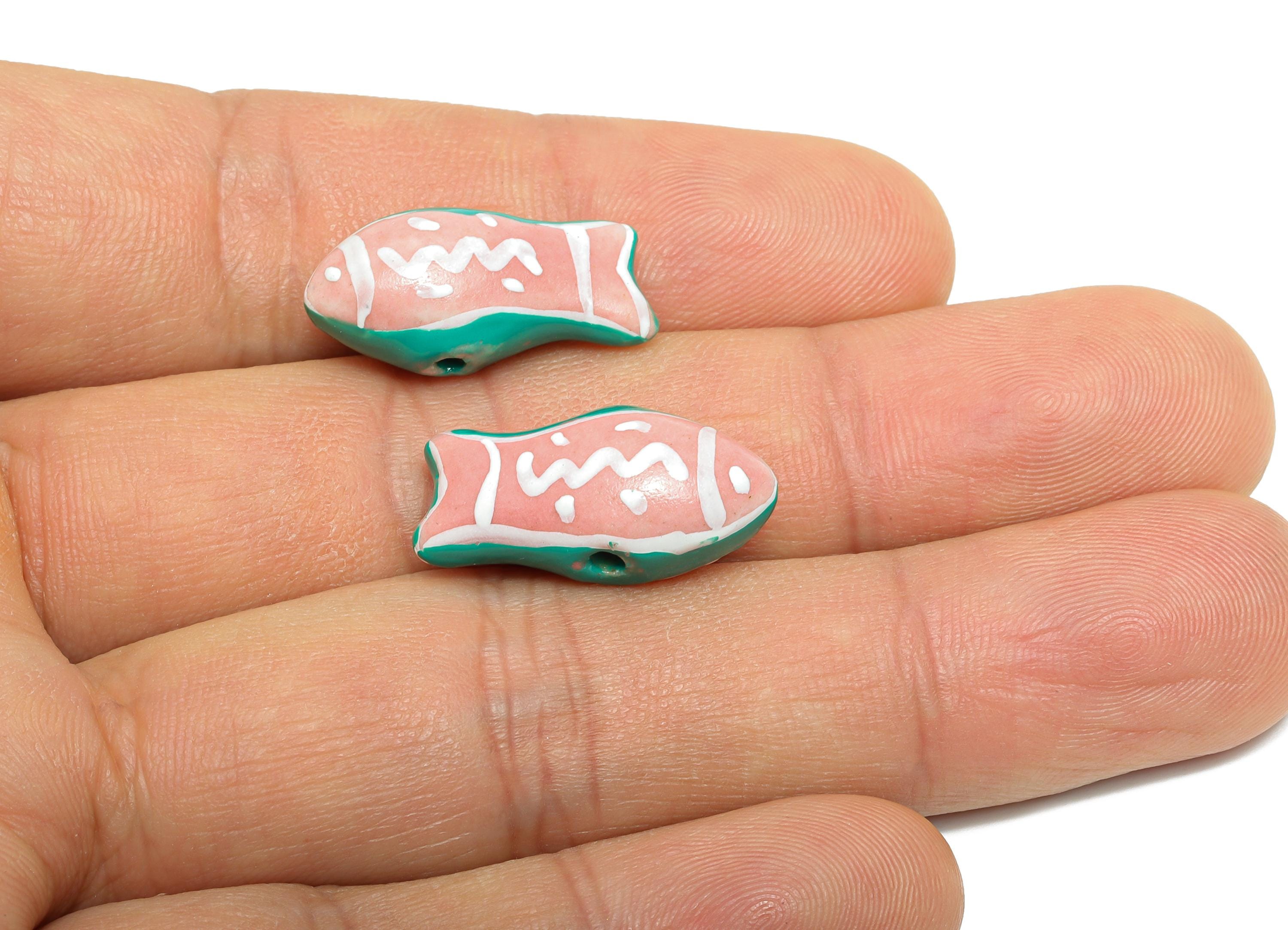 Glazed Ceramic Fish Beads - Craft Beads for Necklace or Bracelet - Marine Life Beads - Handmade  Making Supplies - 20x10x8.96mm - NS2850 - DOMEDBAZAAR