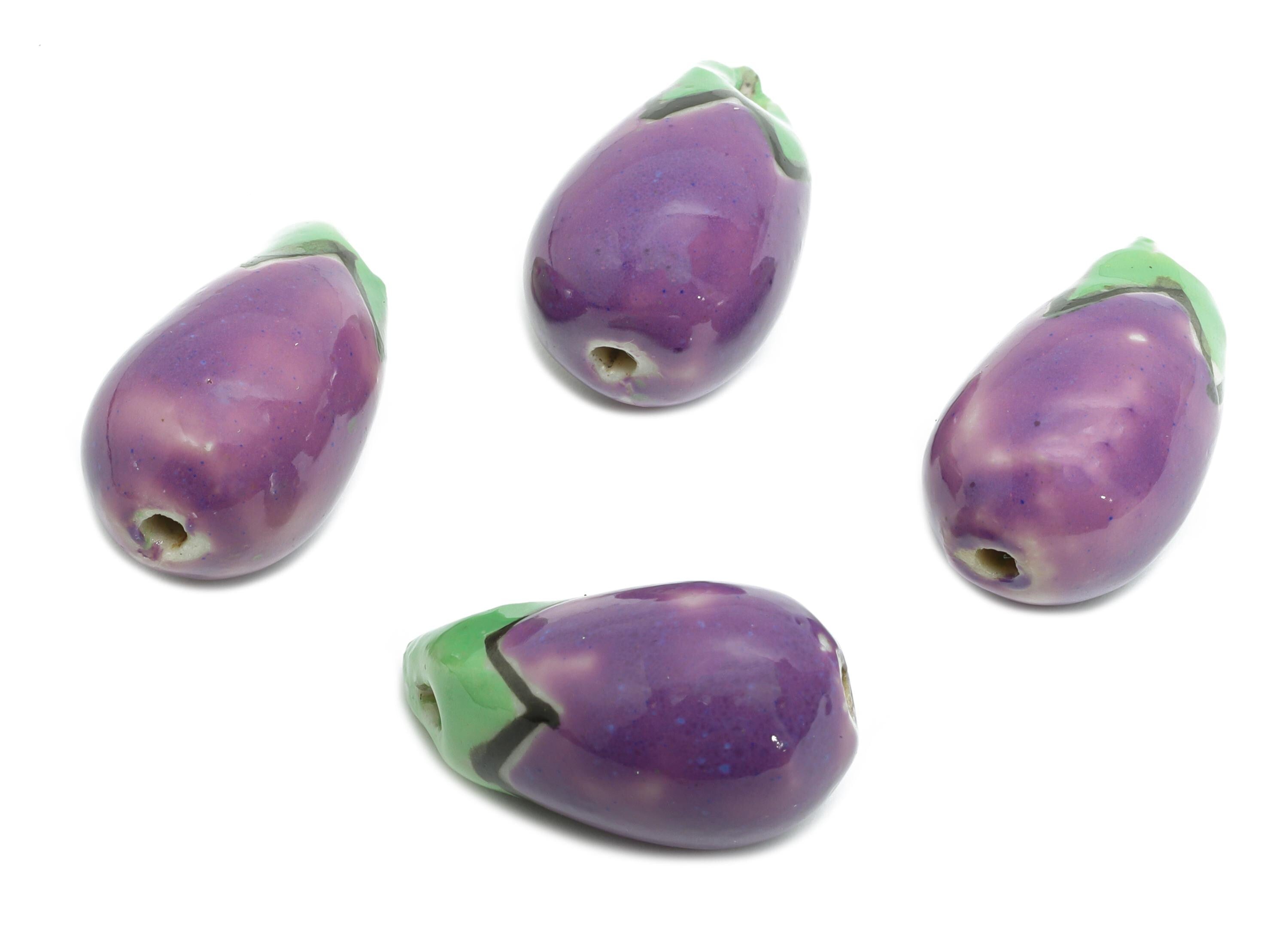 Glazed Ceramic Eggplant Beads - Craft Beads for Necklace or Bracelet - Cute Beads - Handmade  Making Supplies - 20x10x10.8mm - NS2824 - DOMEDBAZAAR