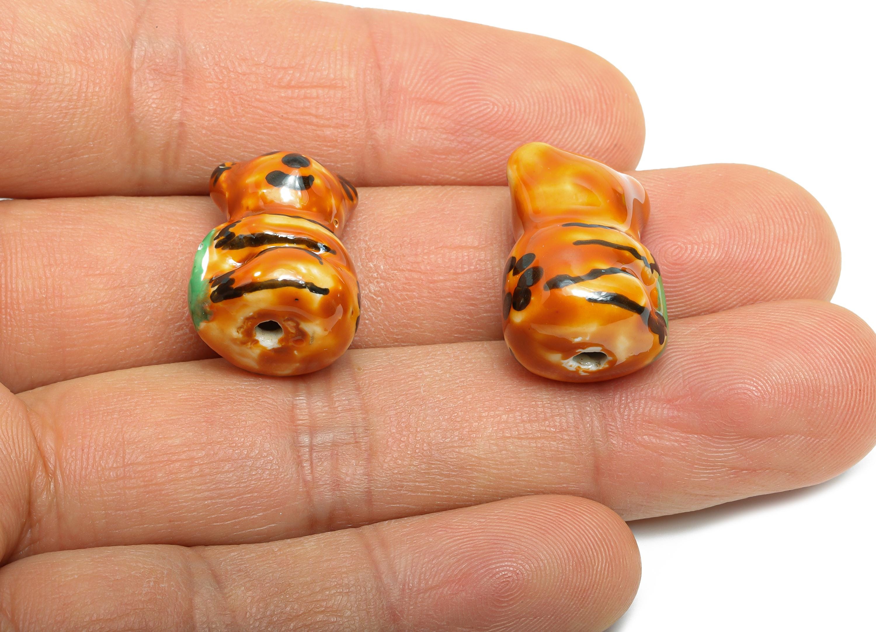 Glazed Ceramic Bee Beads - Craft Beads for Necklace or Bracelet - Animal Figure Beads - Handmade  Making Supplies - 21x15x13.94mm - NS2826 - DOMEDBAZAAR