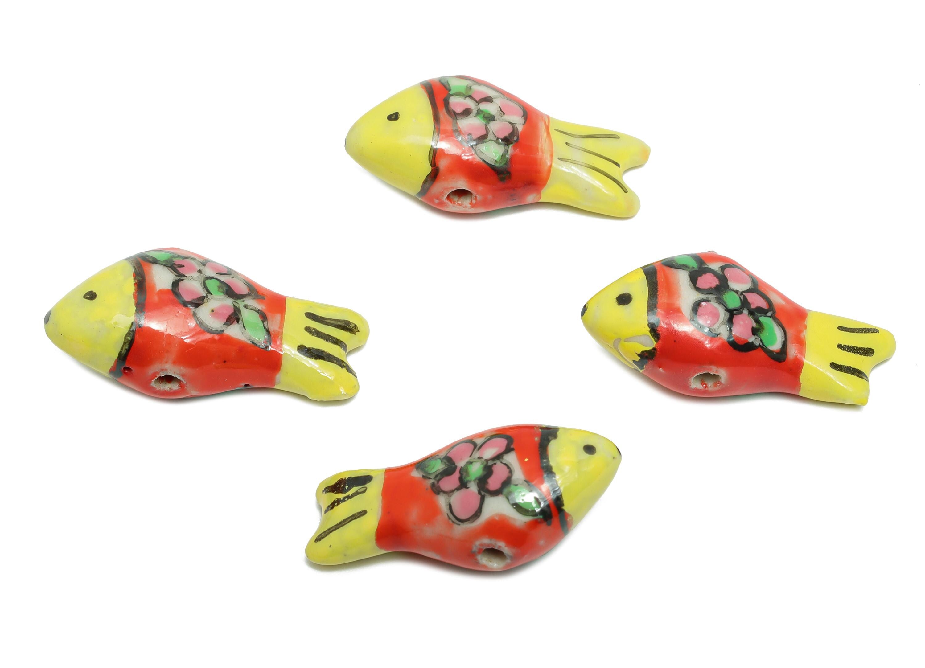 Glazed Ceramic Fish Beads - Craft Beads for Necklace or Bracelet - Marine Colorful Beads - Handmade Making Jewelry - 28x13x9.74mm - NS2851B - DOMEDBAZAAR