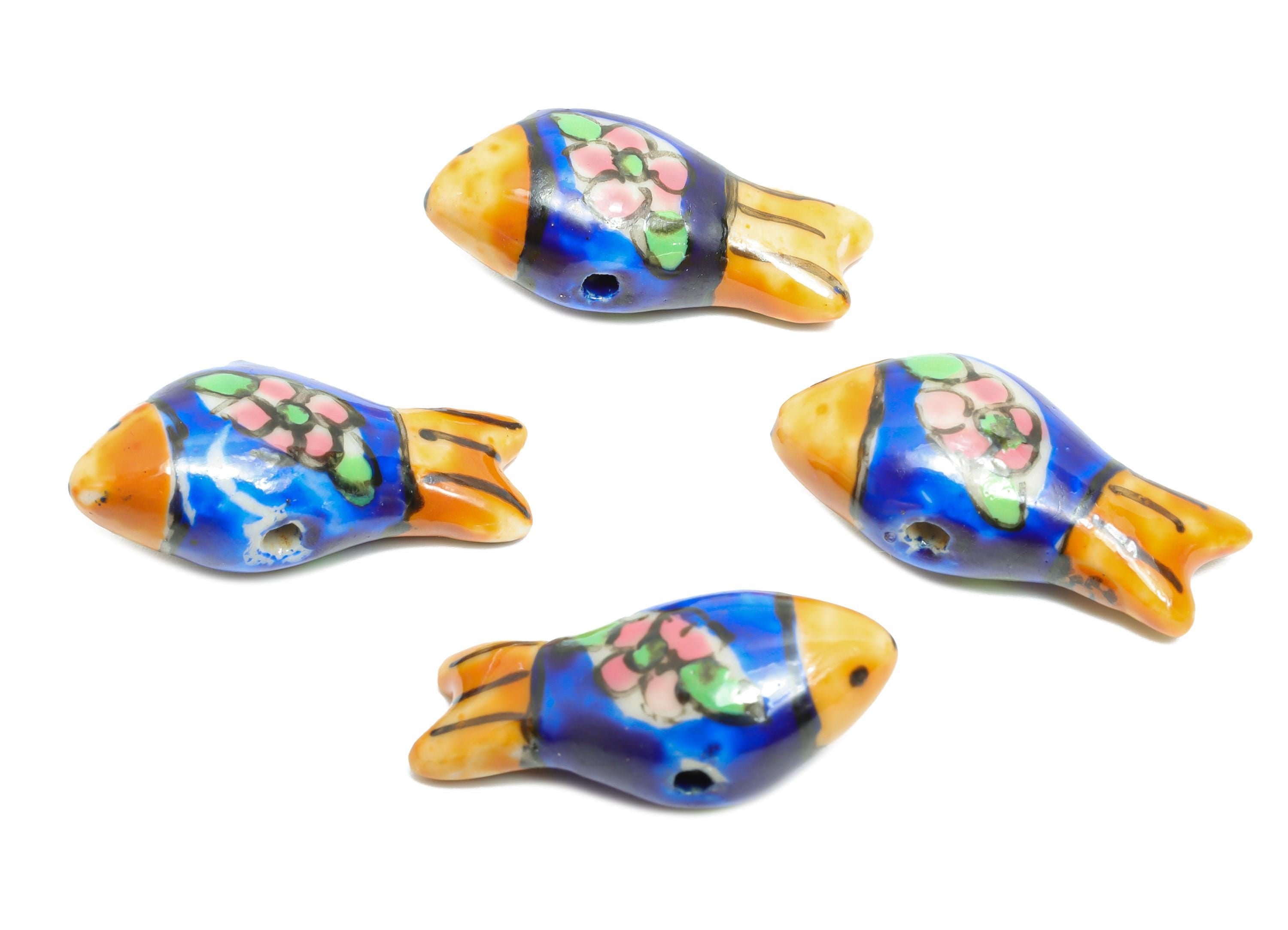 Glazed Ceramic Fish Beads - Craft Beads for Necklace or Bracelet - Marine Colorful Beads - Handmade Making Jewelry - 28x13x9.74mm - NS2851C - DOMEDBAZAAR