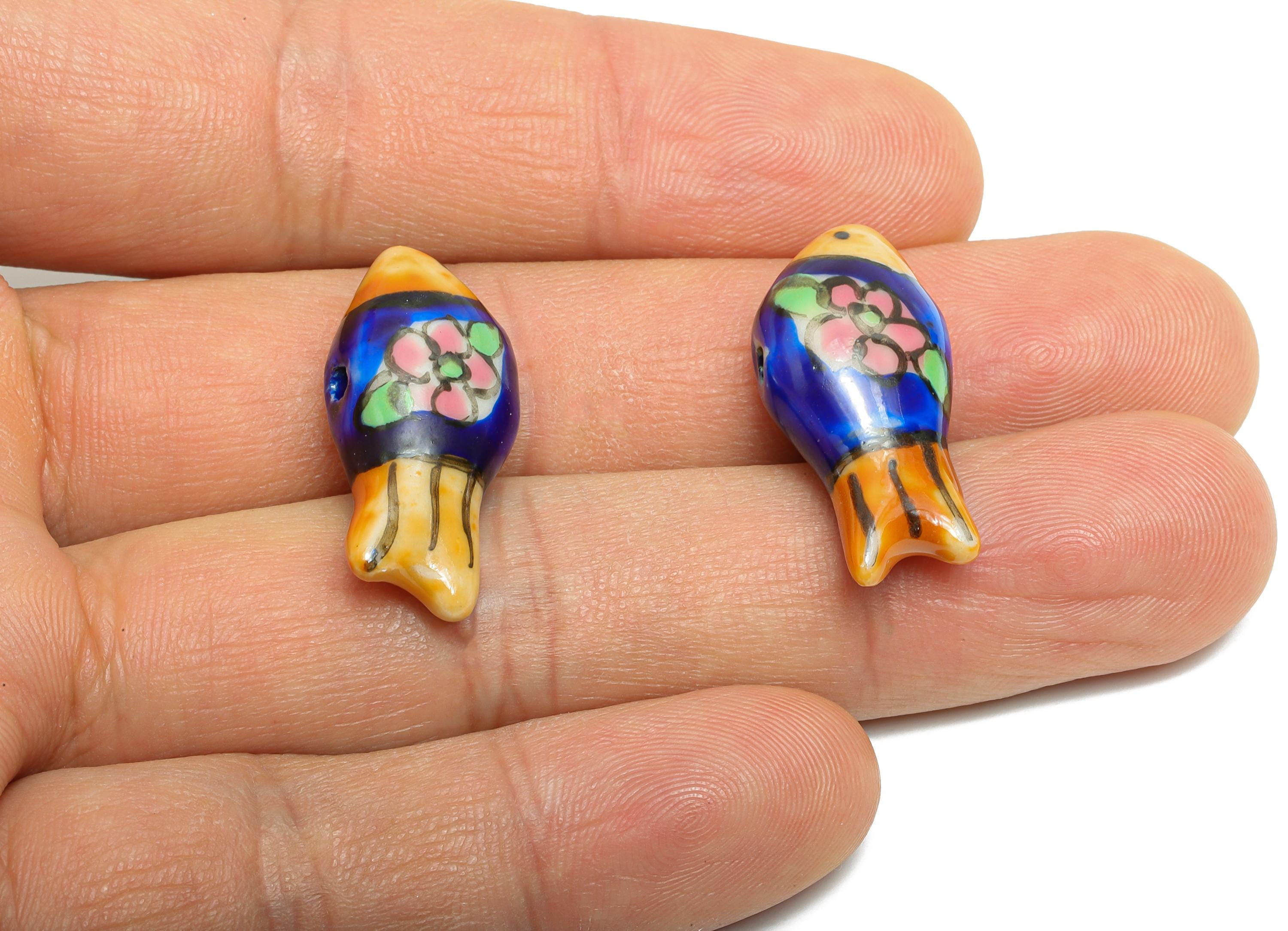 Glazed Ceramic Fish Beads - Craft Beads for Necklace or Bracelet - Marine Colorful Beads - Handmade Making Jewelry - 28x13x9.74mm - NS2851C - DOMEDBAZAAR