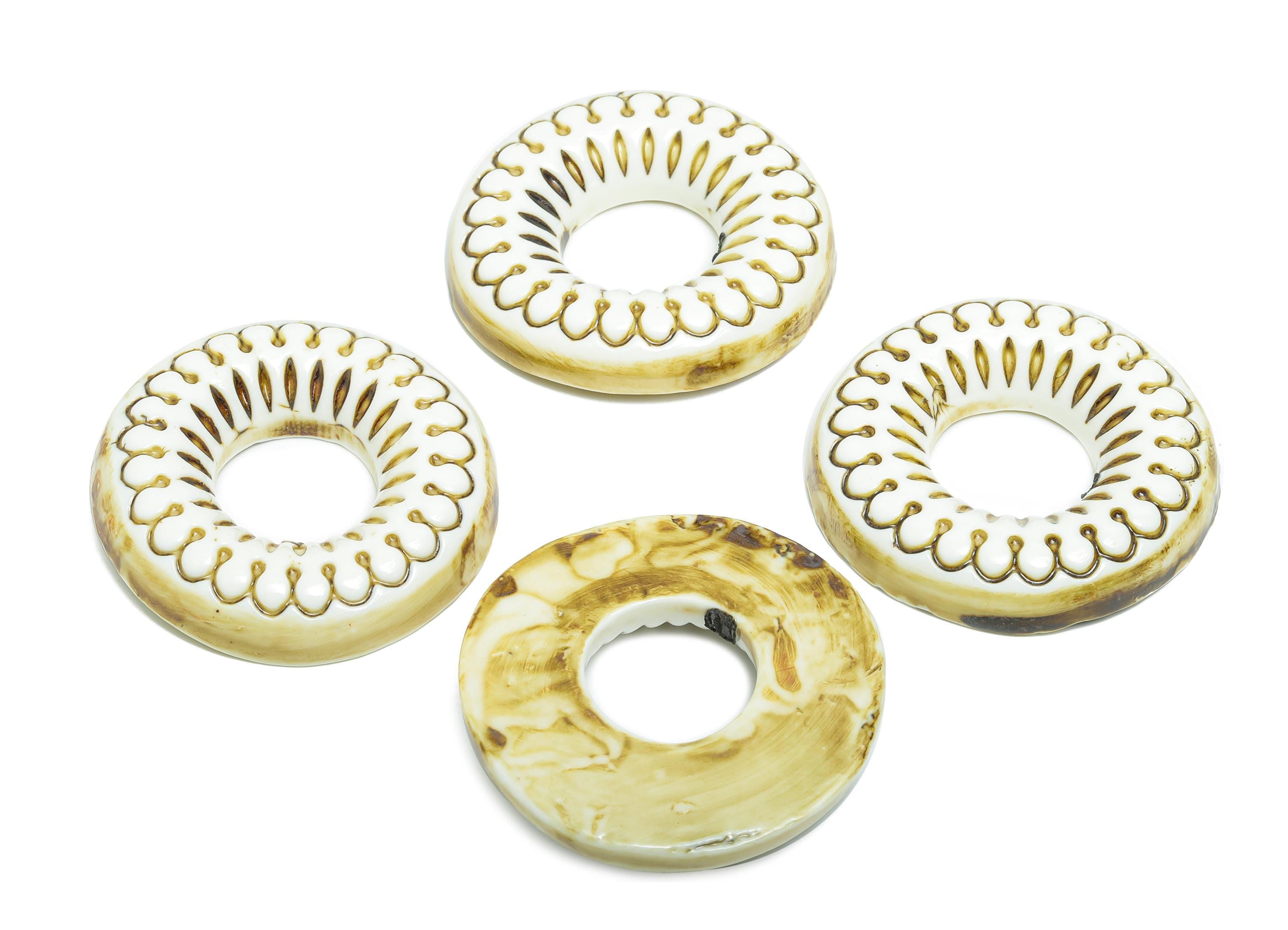 Glazed Ceramic Pendants - Craft Beads for Necklace or Bracelet - Artisan Ceramic Beads - Handmade Ceramic Donuts - 48x46x8.78mm - NS2784 - DOMEDBAZAAR