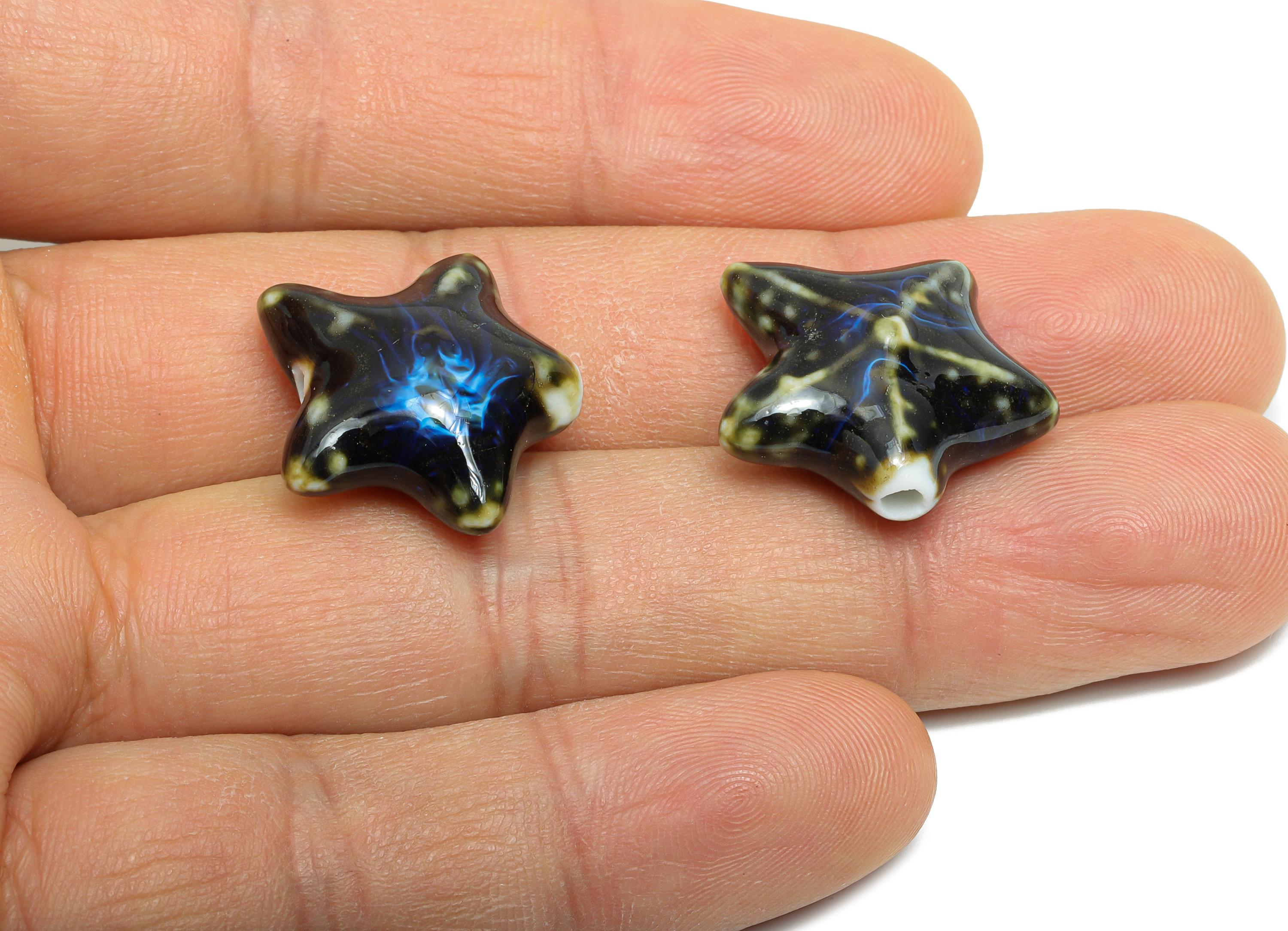 Glazed Ceramic Starfish Beads - Colorful Textured Star Beads - Handmade Bracelet Beads - Jewelry Component - 22.17x22.68x9.59mm - NS2857B - DOMEDBAZAAR