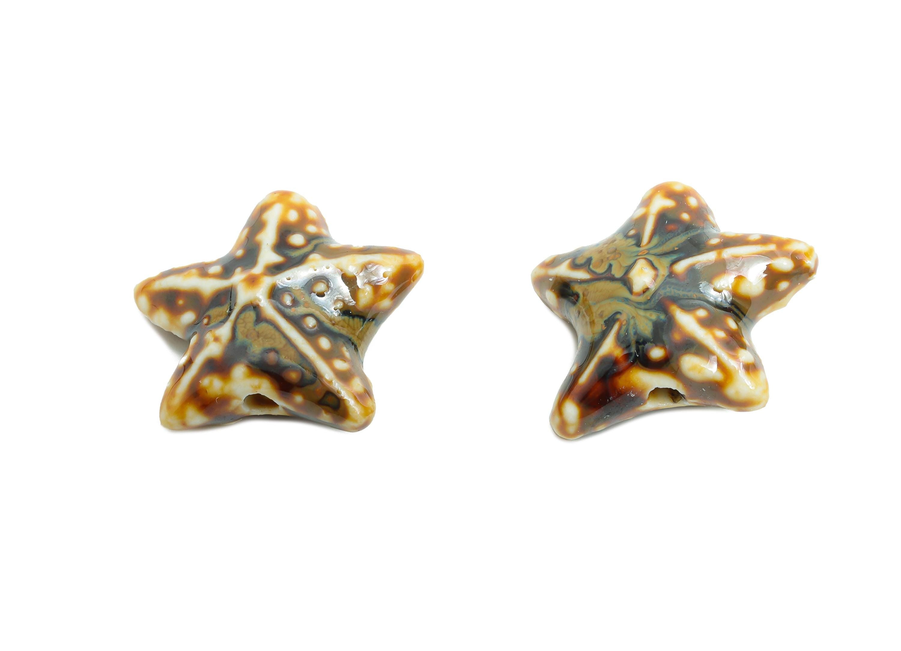 Glazed Ceramic Starfish Beads - Colorful Textured Star Beads - Handmade Bracelet Beads - Jewelry Component DIY - 21.67x22.02x9.4mm - NS2857C - DOMEDBAZAAR