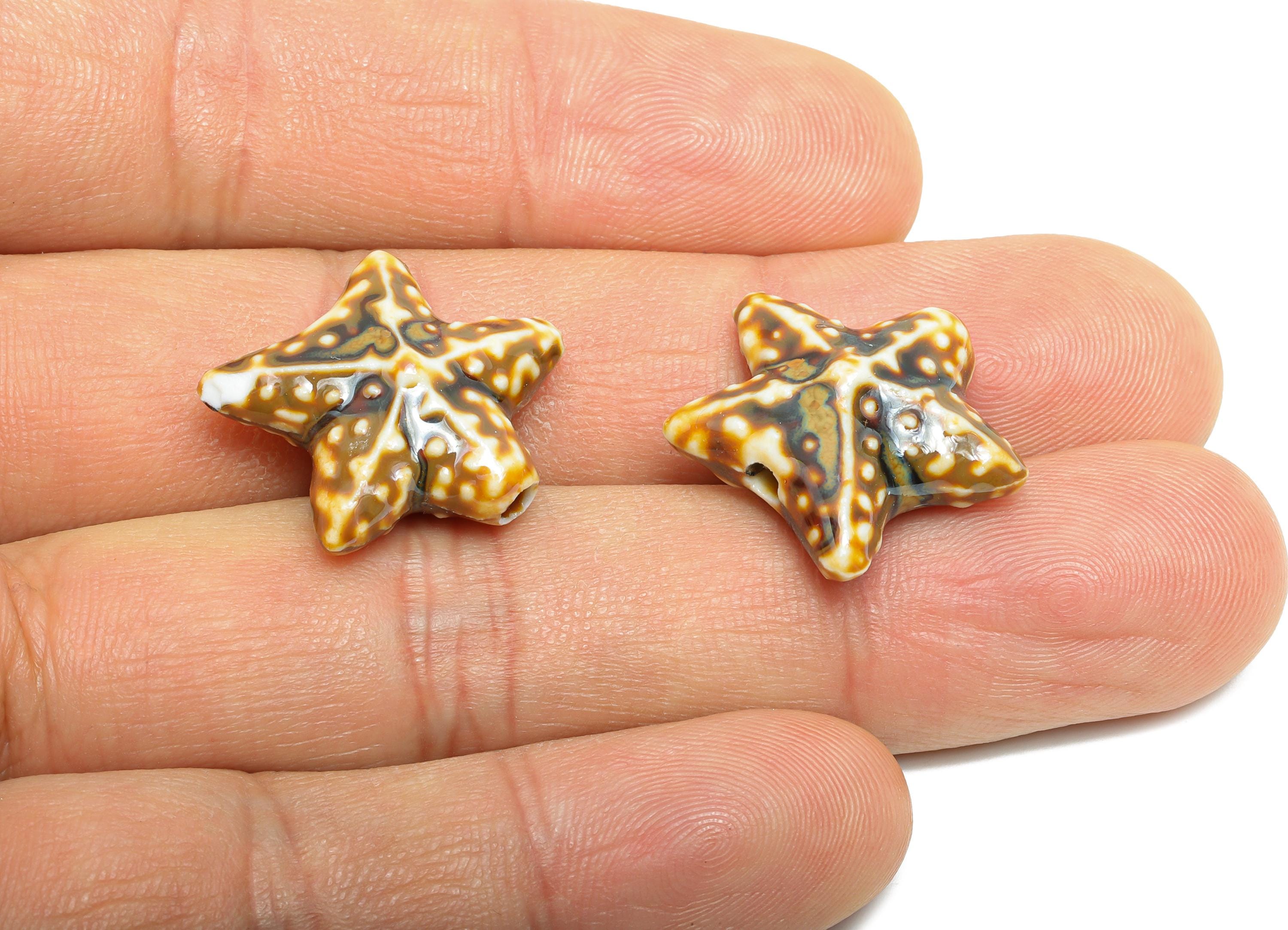 Glazed Ceramic Starfish Beads - Colorful Textured Star Beads - Handmade Bracelet Beads - Jewelry Component DIY - 21.67x22.02x9.4mm - NS2857C - DOMEDBAZAAR