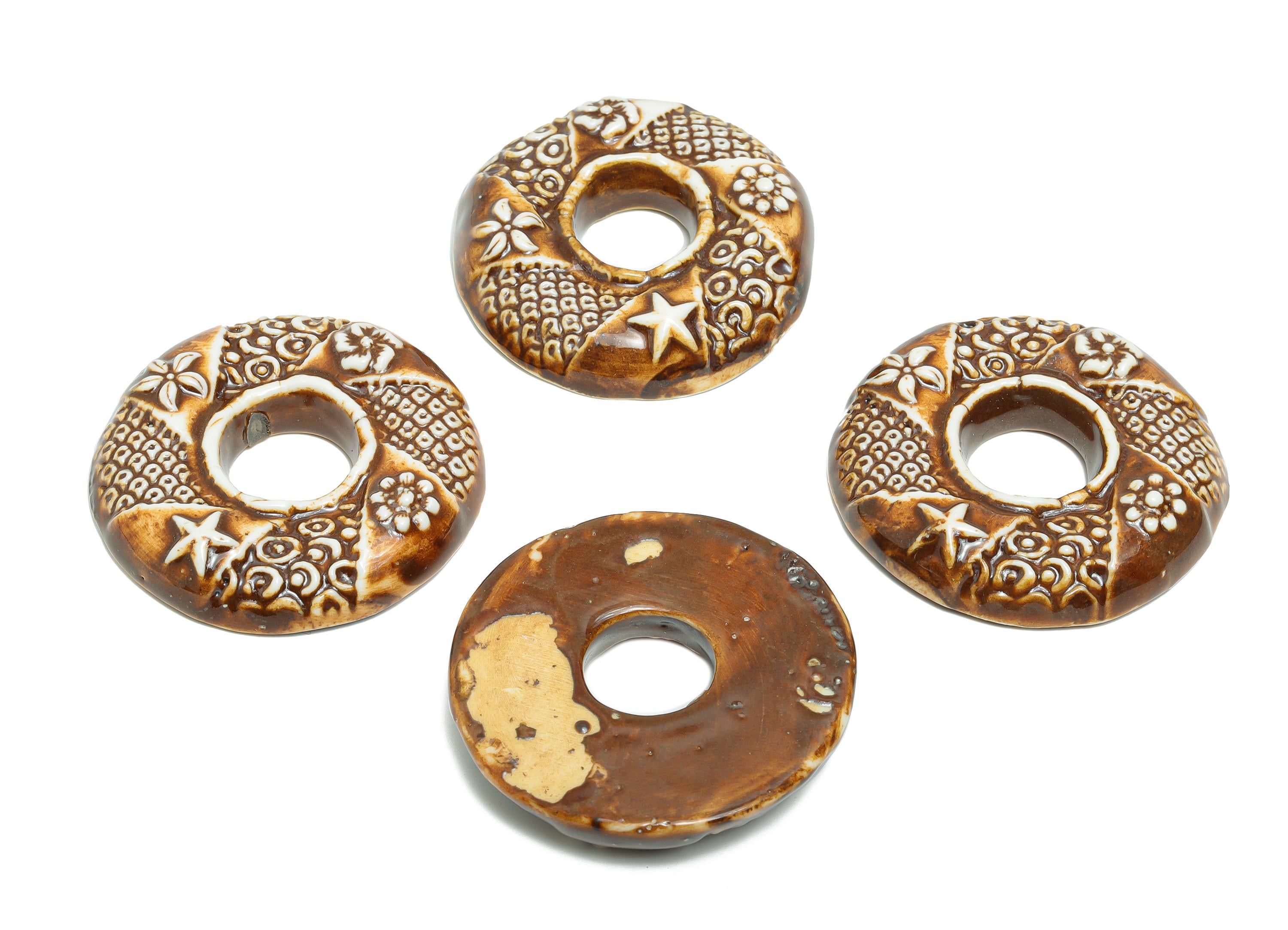 Glazed Ceramic Pendants - Craft Beads for Necklace or Bracelet - Marine Ceramic Beads - Handmade Ceramic Donuts - 46x45x9.62mm - NS2791 - DOMEDBAZAAR