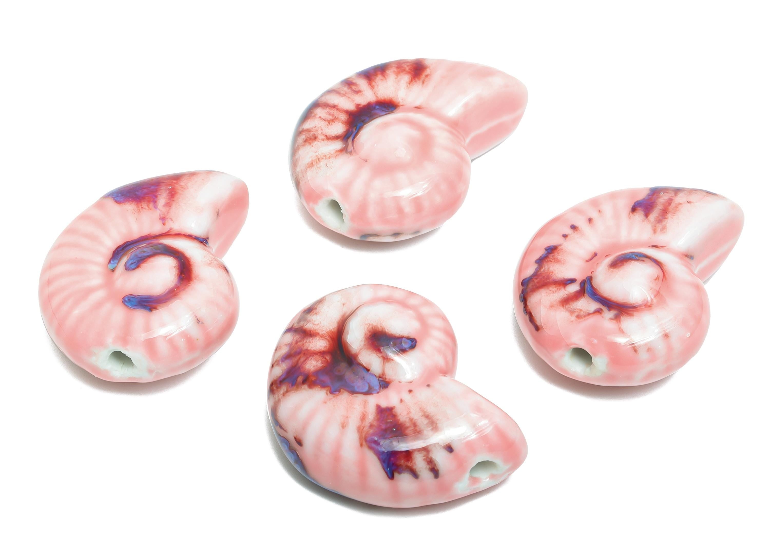 Glazed Ceramic Conch Beads - Craft Beads for Necklace or Bracelet - Marine Life Beads - Handmade  Making Supplies - 41.14x31x17mm - NS2801 - DOMEDBAZAAR