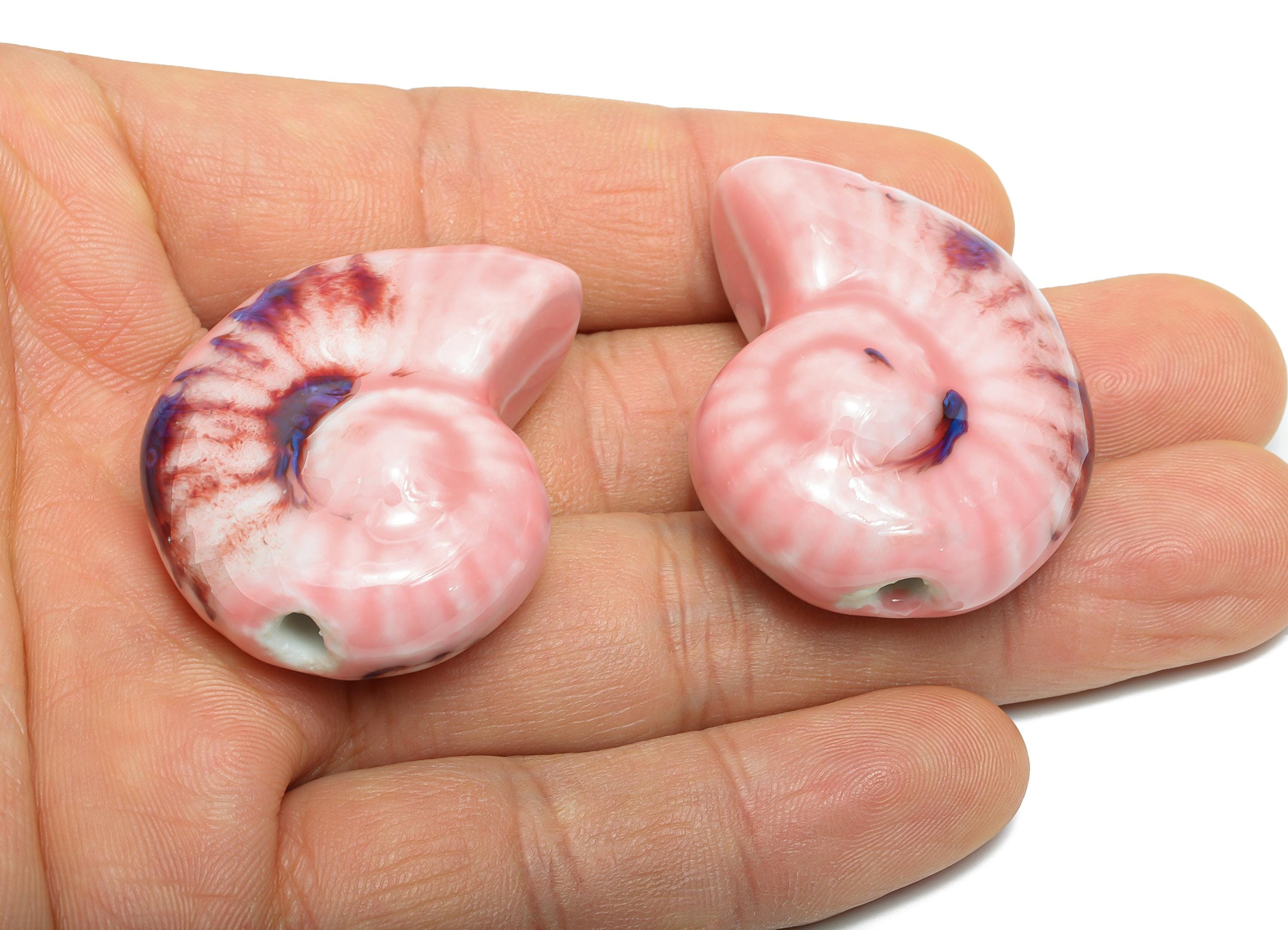 Glazed Ceramic Conch Beads - Craft Beads for Necklace or Bracelet - Marine Life Beads - Handmade  Making Supplies - 41.14x31x17mm - NS2801 - DOMEDBAZAAR