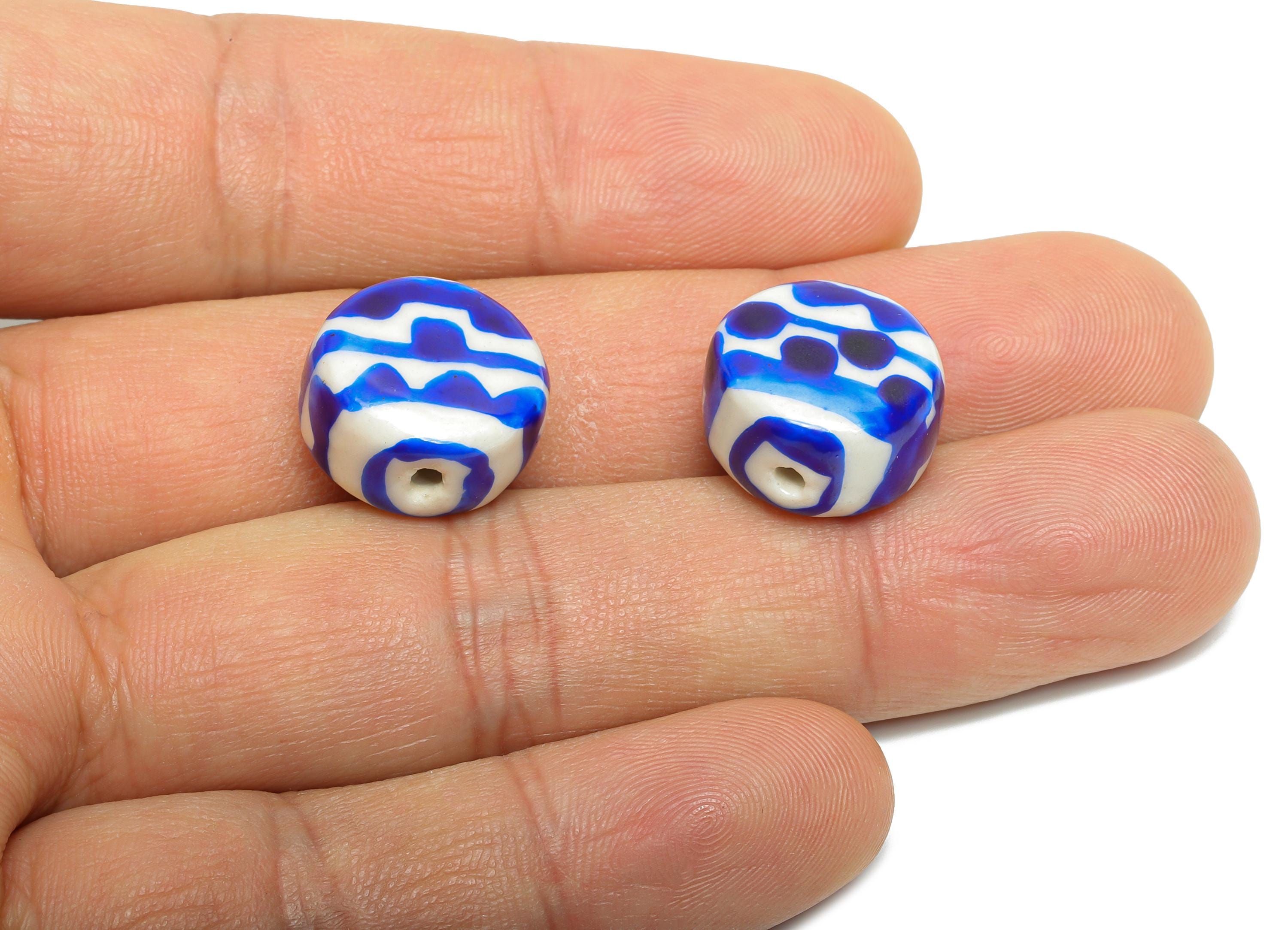 Glazed Ceramic Round Beads - Ethnic Pattern Beads Component - Handmade Ceramic Beads - Jewelry Making Beads - 15.12x15.9x9.05mm - NS2837