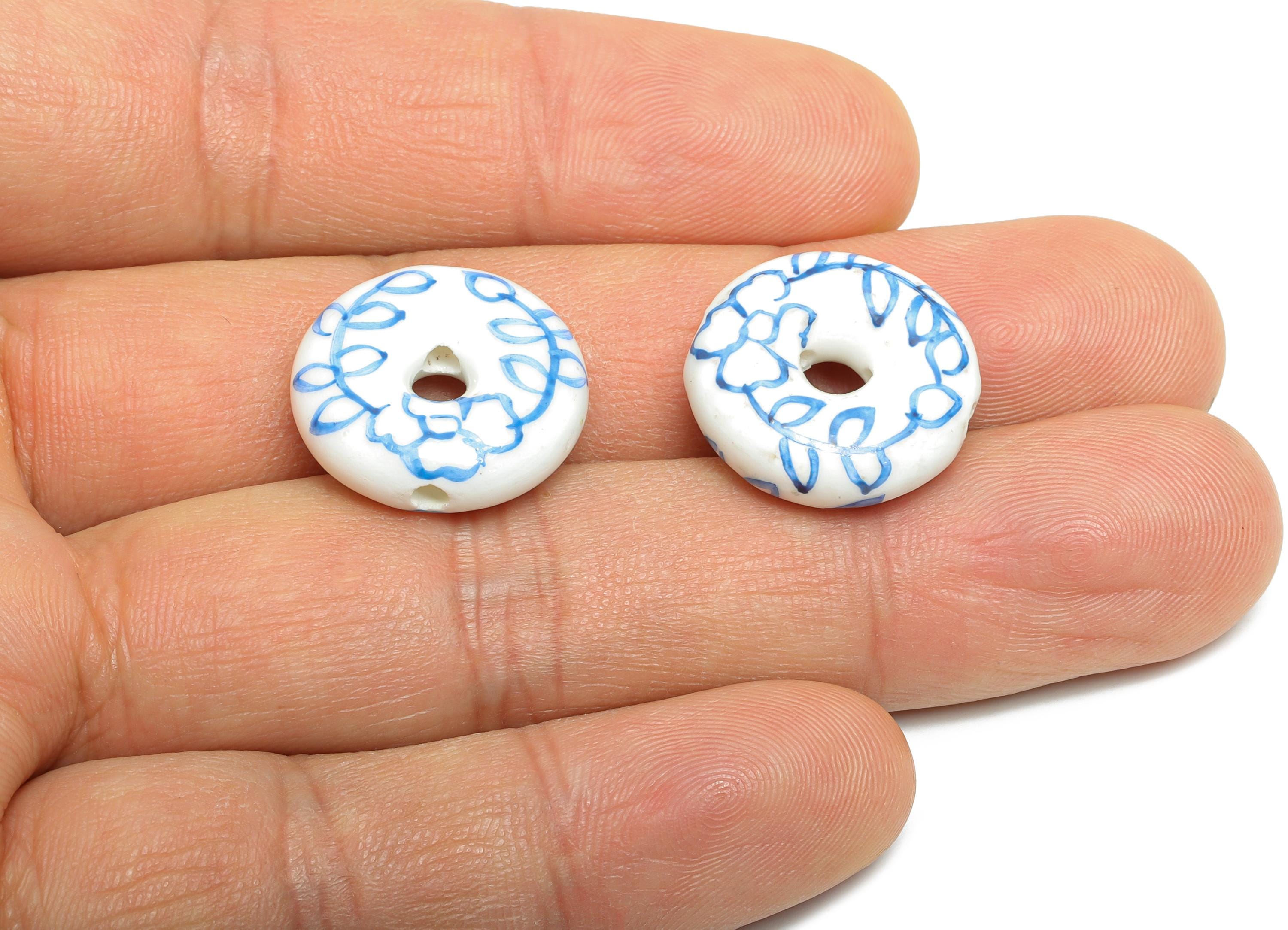Glazed Ceramic Donut Beads - Round Ceramic Hoop Beads Component - Hand-Painted Leaf Beads - Jewelry Making Beads - 18.2x18.57x6.2mm - NS2832 - DOMEDBAZAAR