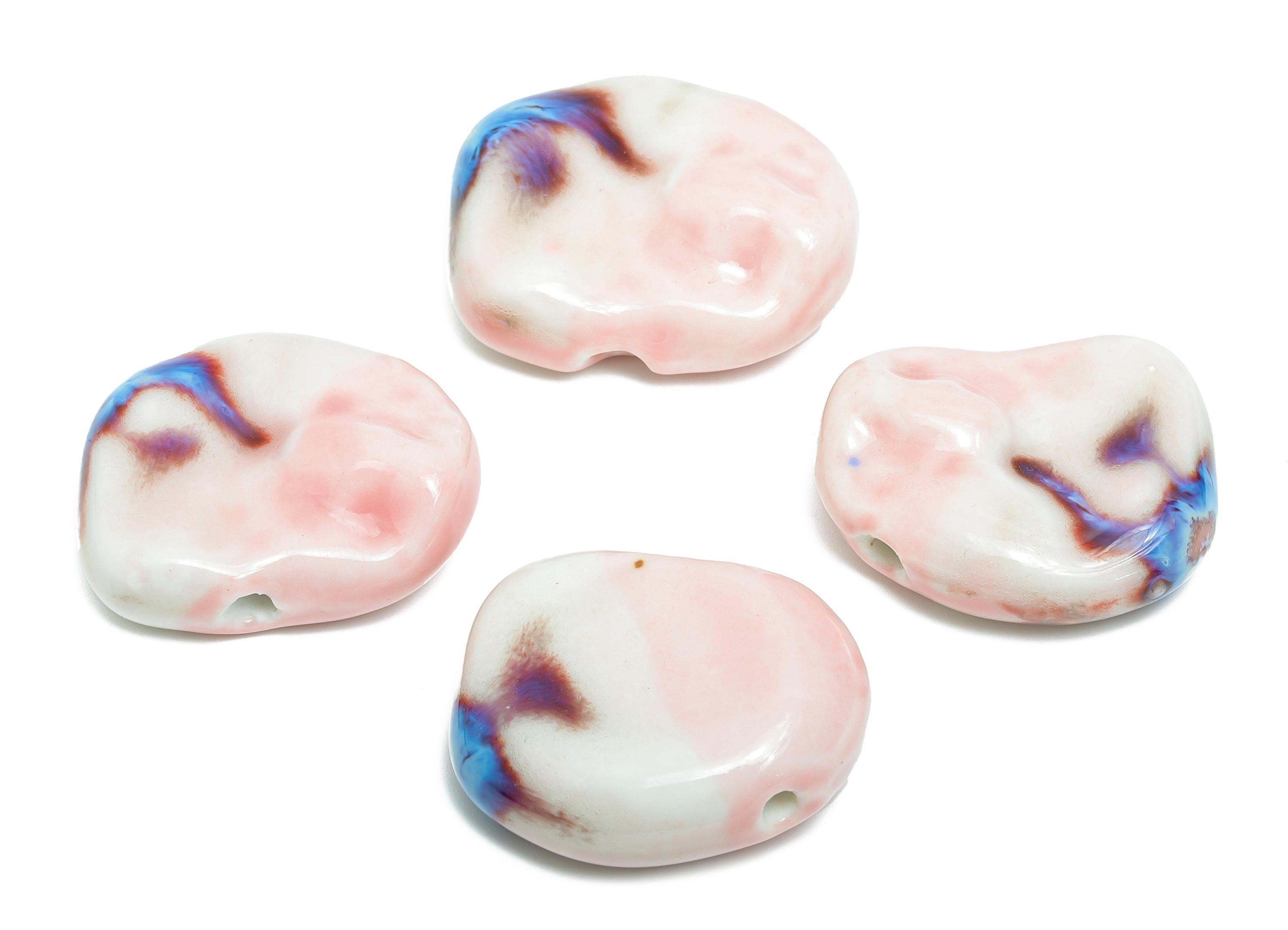 Glazed Ceramic Geometric Beads - Unique Beads Components for Necklace - Abstract Beads - Handmade Making DIY - 29.48x24.27x11.02mm - NS2777D - DOMEDBAZAAR