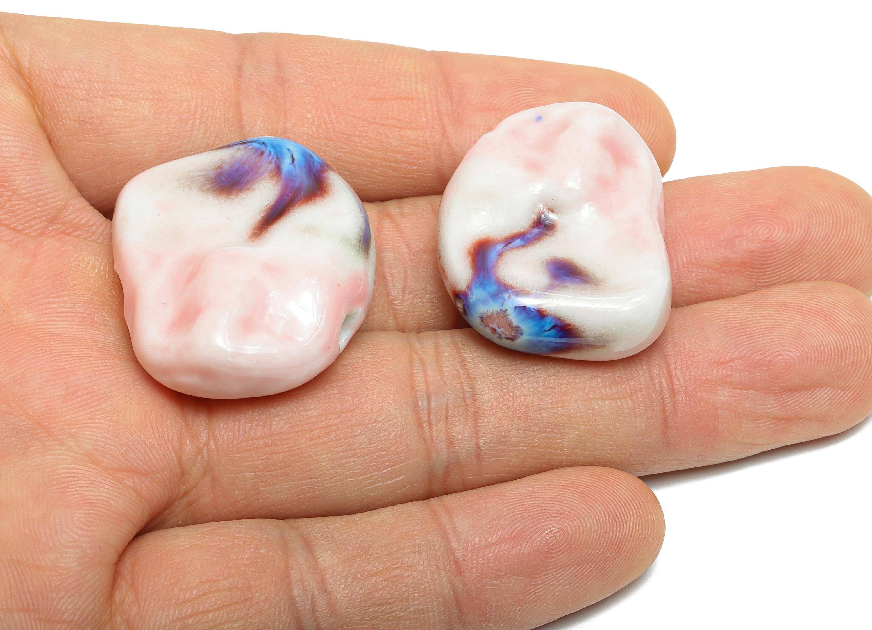 Glazed Ceramic Geometric Beads - Unique Beads Components for Necklace - Abstract Beads - Handmade Making DIY - 29.48x24.27x11.02mm - NS2777D - DOMEDBAZAAR