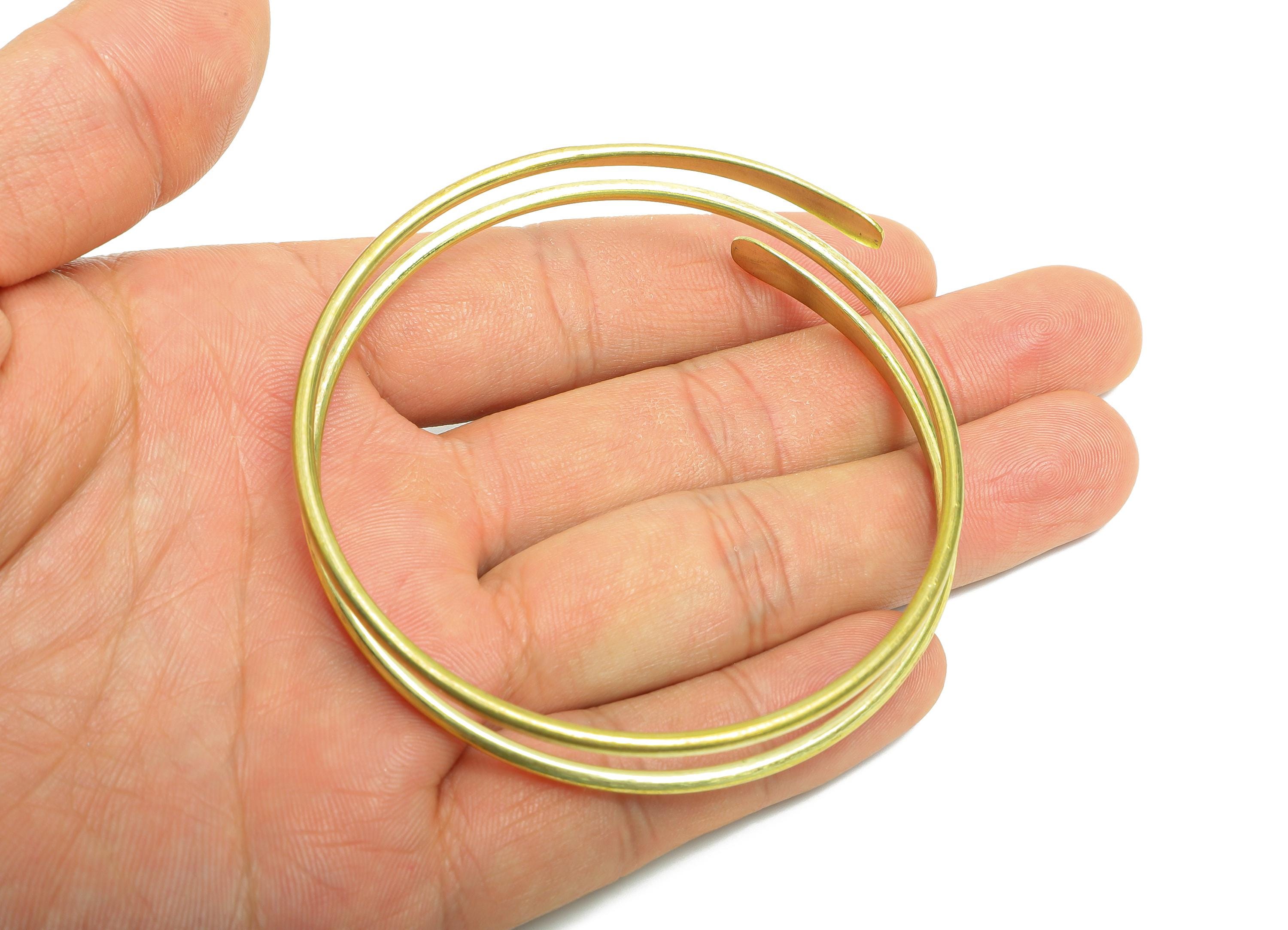 2.5mm Brass Hammered Bracelet - Raw Brass Adjustable Wrap Bracelet - Open Wire Spiral Bangle - Handmade Jewelry - 69.23x69.21x2.5mm -PP11133 - DOMEDBAZAAR