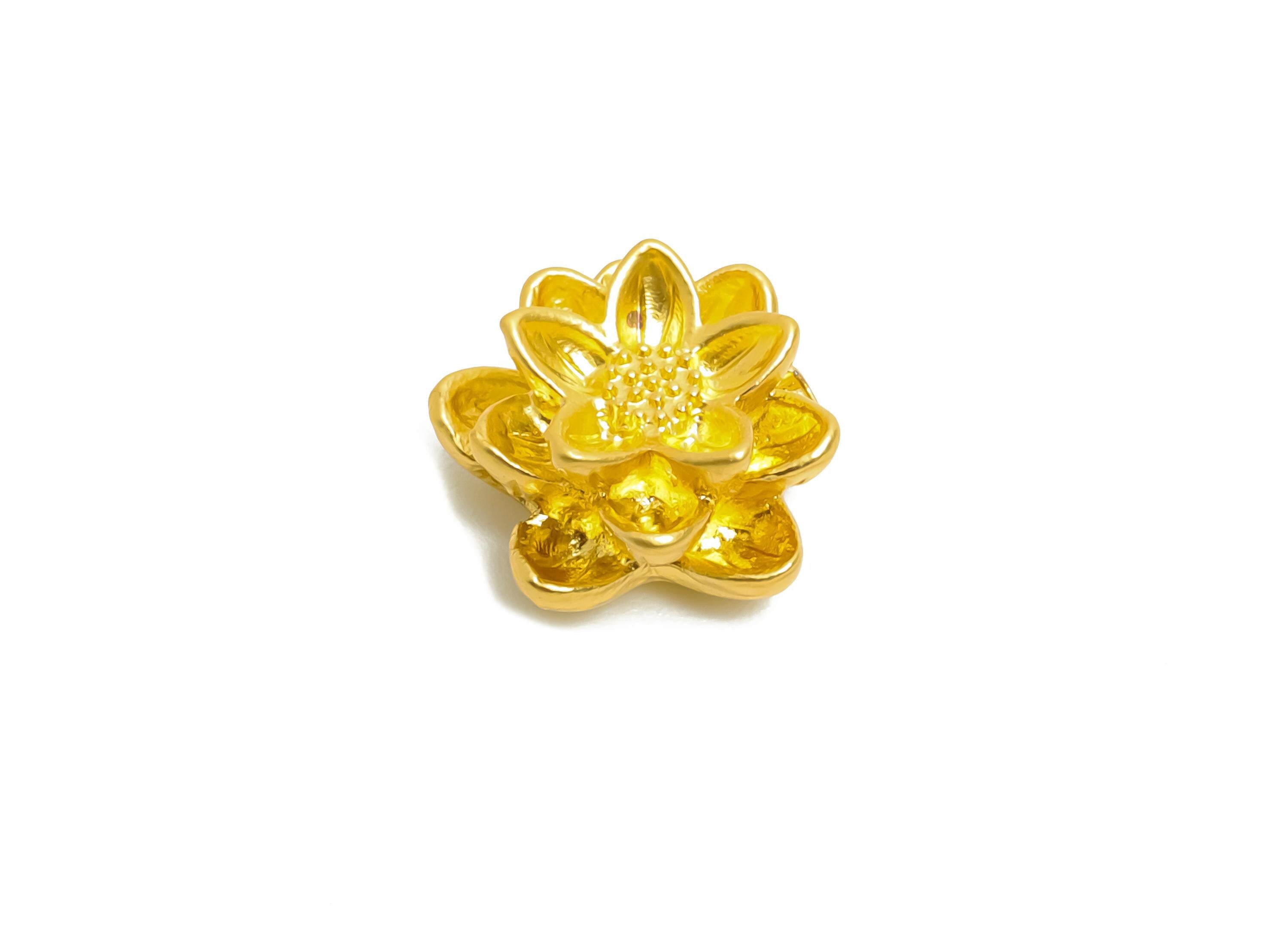 Alloy Lotus Flower Bead - Gold Floral for Bracelet - Sacred Lotus Charm for Bracelet -Handcrafted Bead - 18K Matt Gold - 9x11x6mm - ZZ2151 - DOMEDBAZAAR