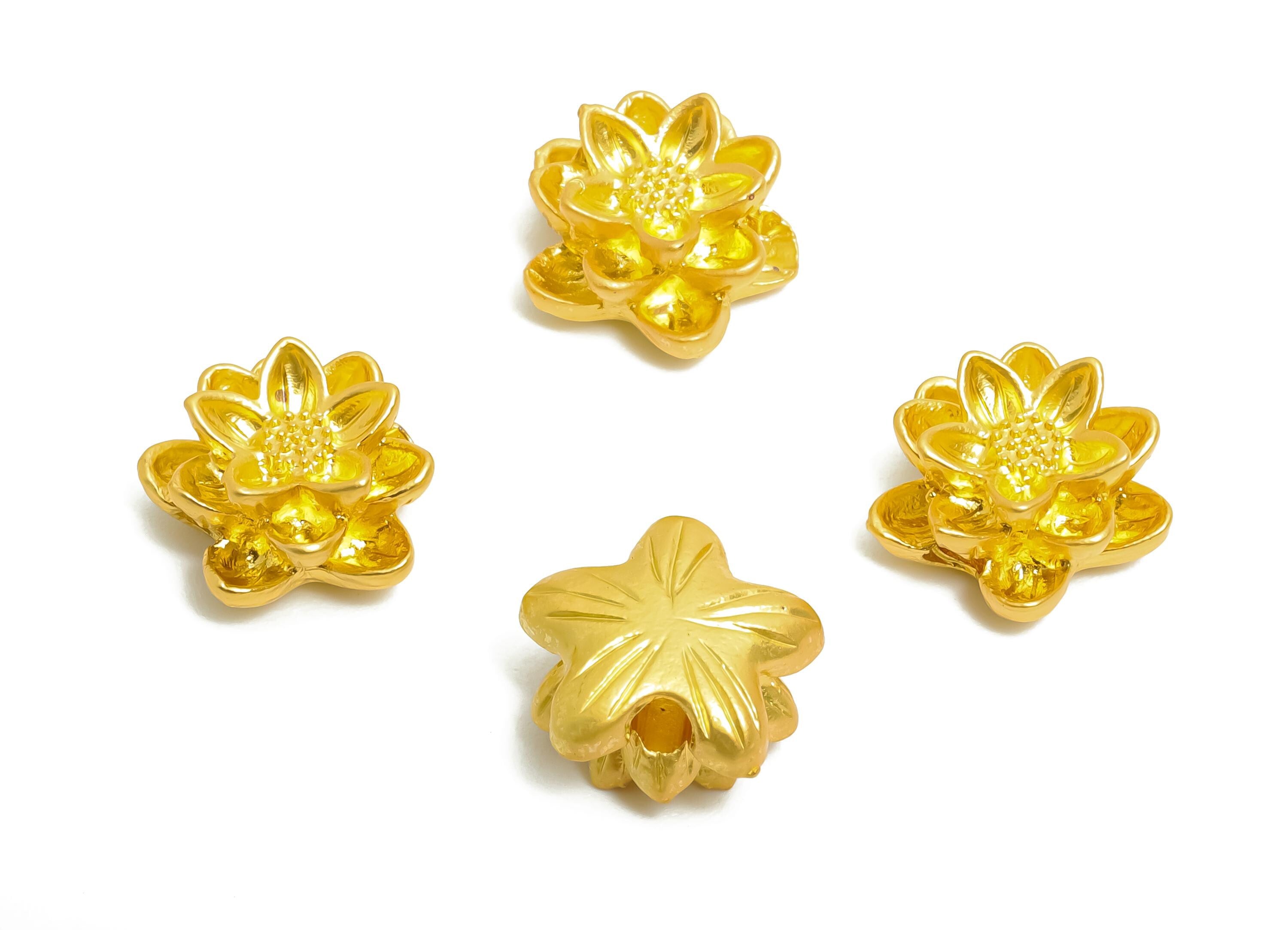 Alloy Lotus Flower Bead - Gold Floral for Bracelet - Sacred Lotus Charm for Bracelet -Handcrafted Bead - 18K Matt Gold - 9x11x6mm - ZZ2151 - DOMEDBAZAAR