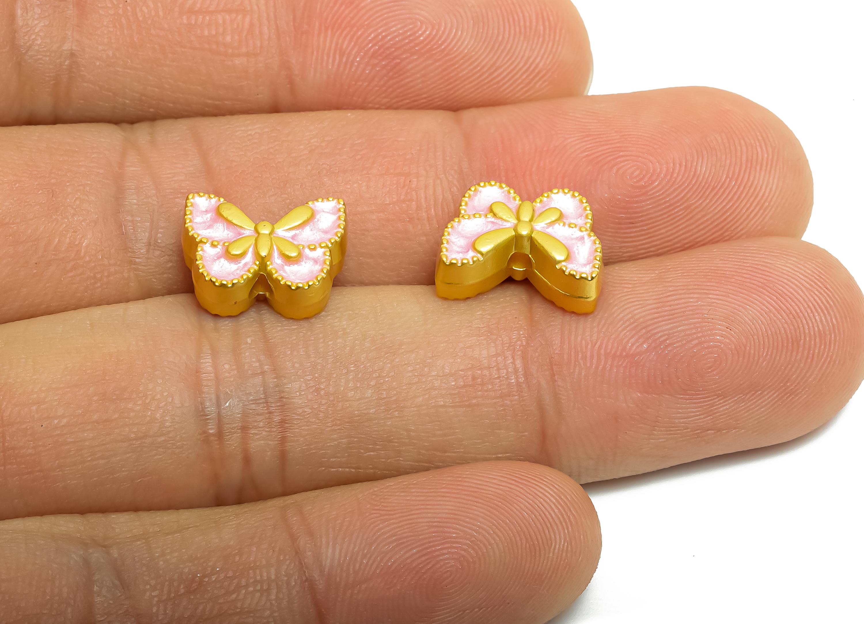 Alloy Butterfly Bead - Pink Enamel for Bracelets - Butterfly Jewelry Bead - Handcrafted Butterfly Bead - 18K Matt Gold - 10x13x5mm - ZZ2140 - DOMEDBAZAAR