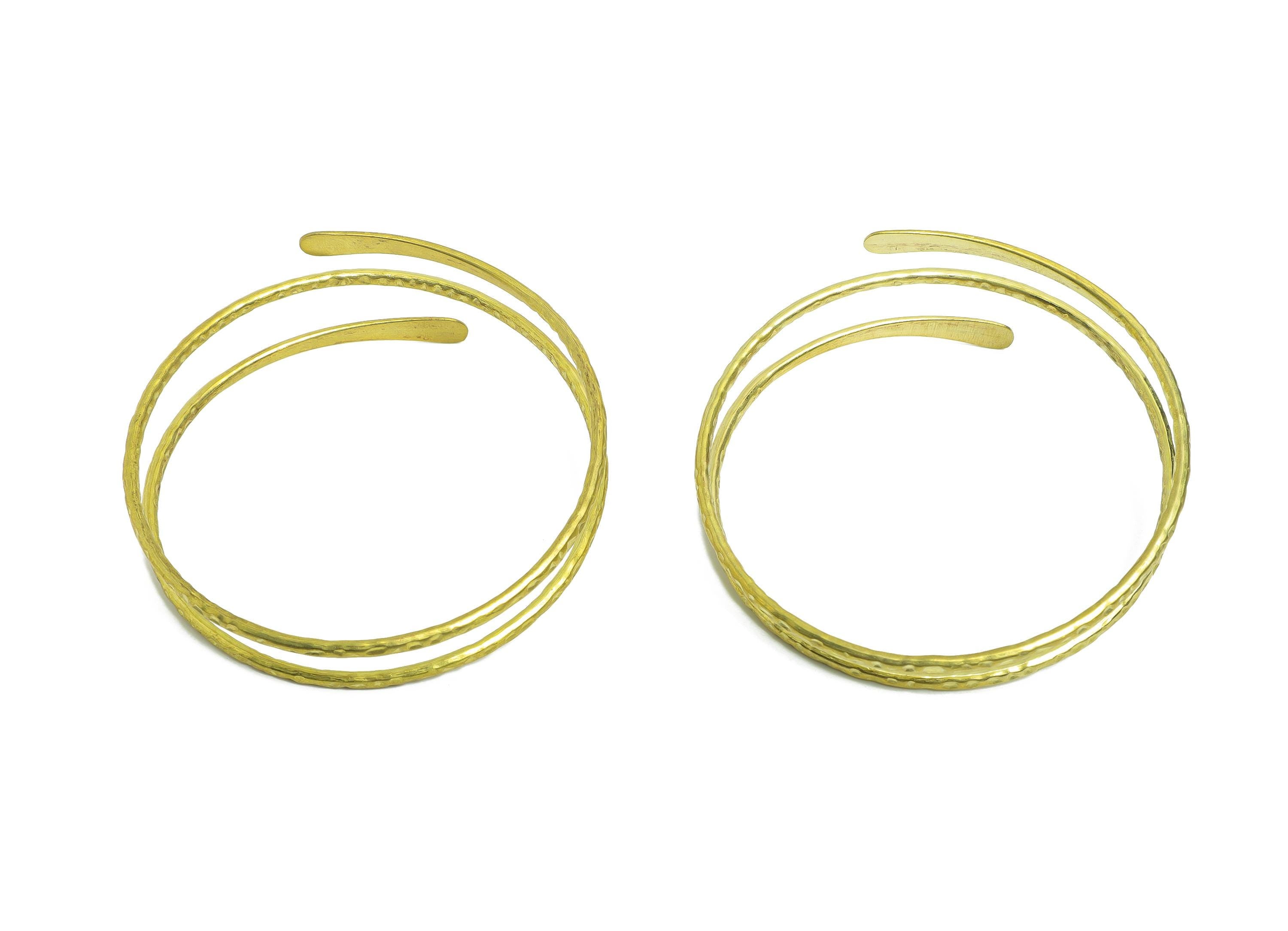 2.6mm Brass Hammered Bracelet - Raw Brass Adjustable Wrap Bracelet - Textured Open Wire Spiral Bangle - Modern Jewelry -68x68x2.6mm -PP11136 - DOMEDBAZAAR
