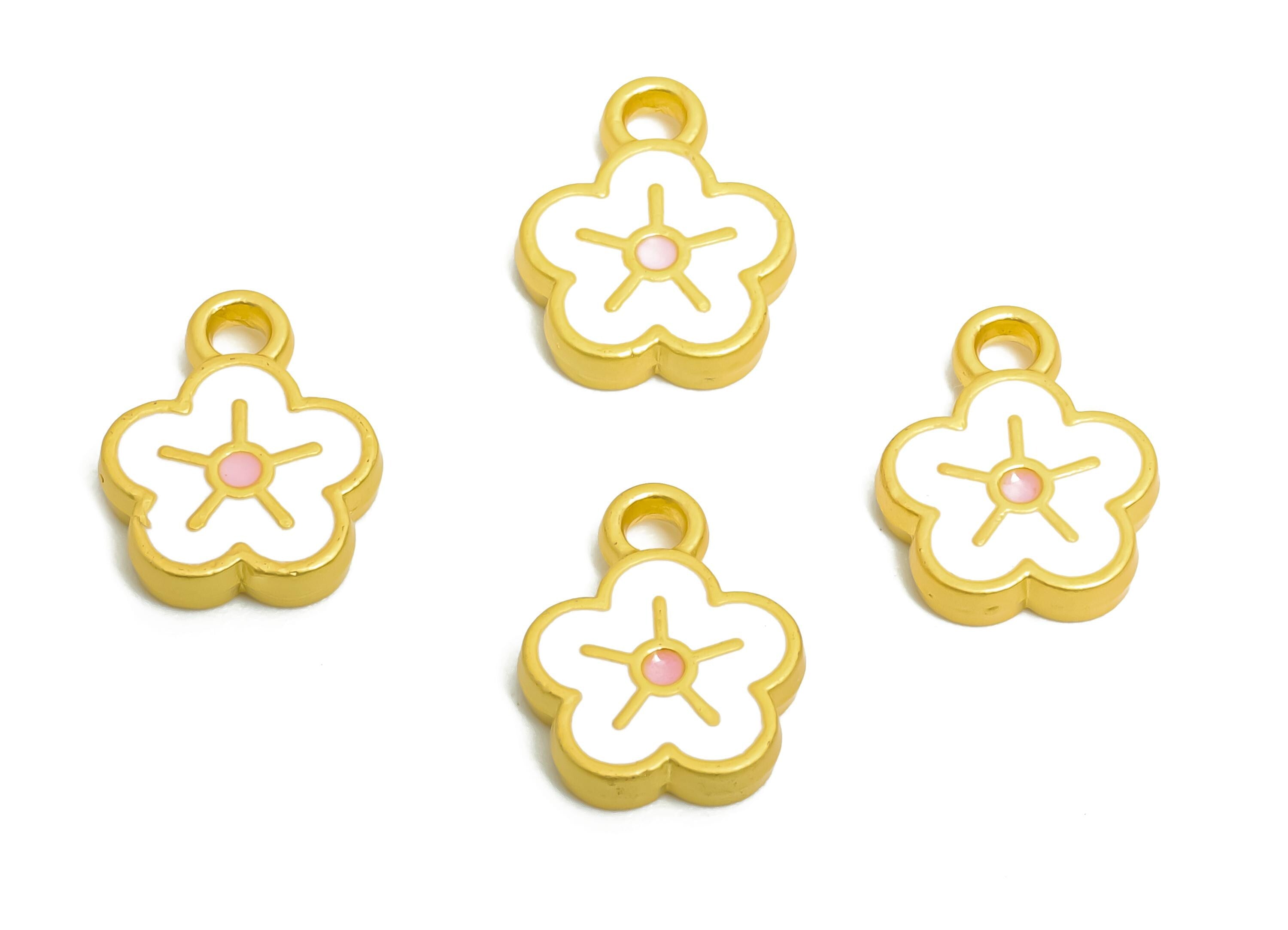 Alloy Tiny Floral Charm - Colorful Enamel for Bracelets - Handmade Flower Dainty Charm for jewelry - 18K Matte Gold - 10.4x8x1mm - ZZ2153 - DOMEDBAZAAR