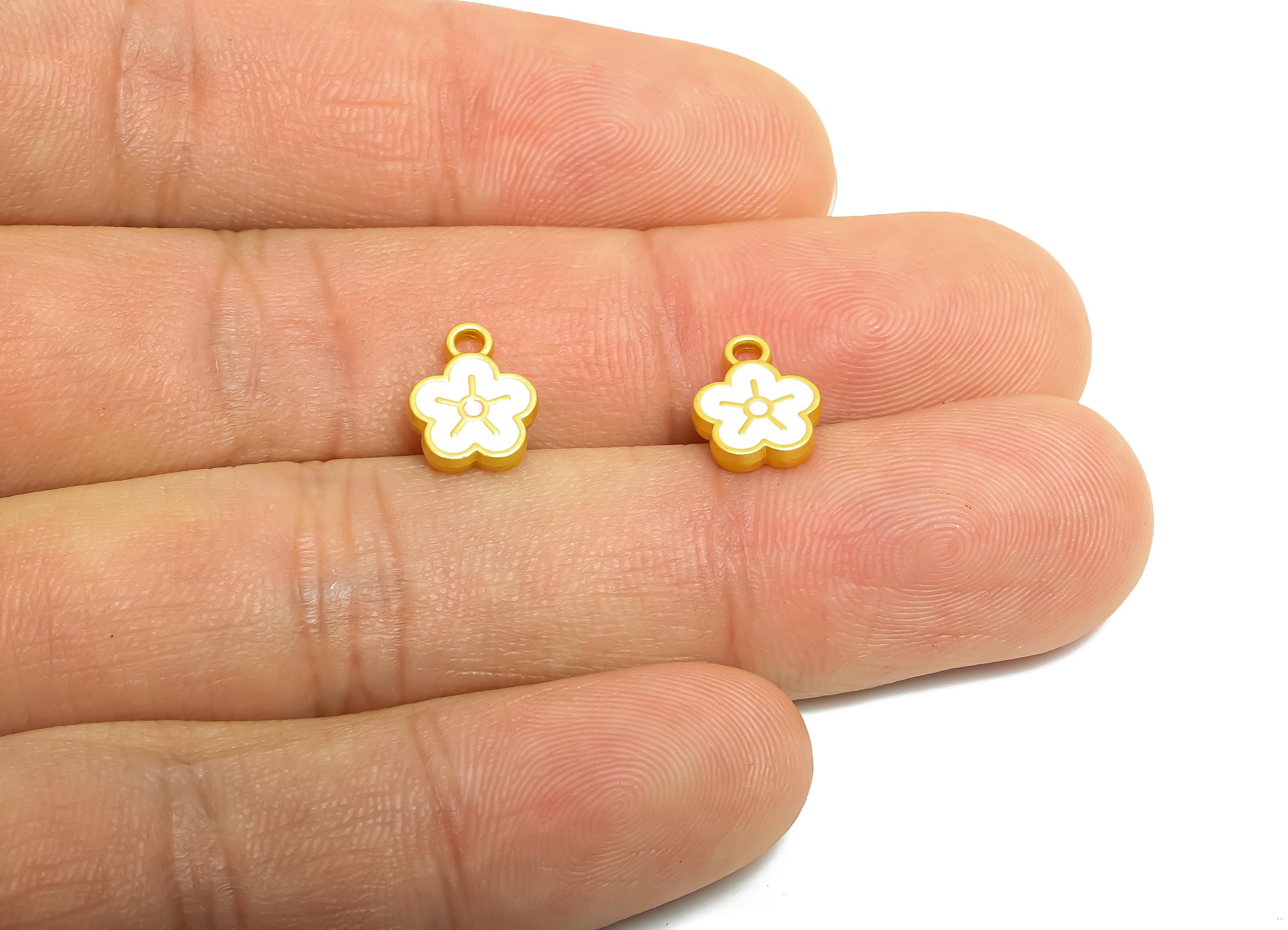 Alloy Tiny Floral Charm - Colorful Enamel for Bracelets - Handmade Flower Dainty Charm for jewelry - 18K Matte Gold - 10.4x8x1mm - ZZ2153 - DOMEDBAZAAR