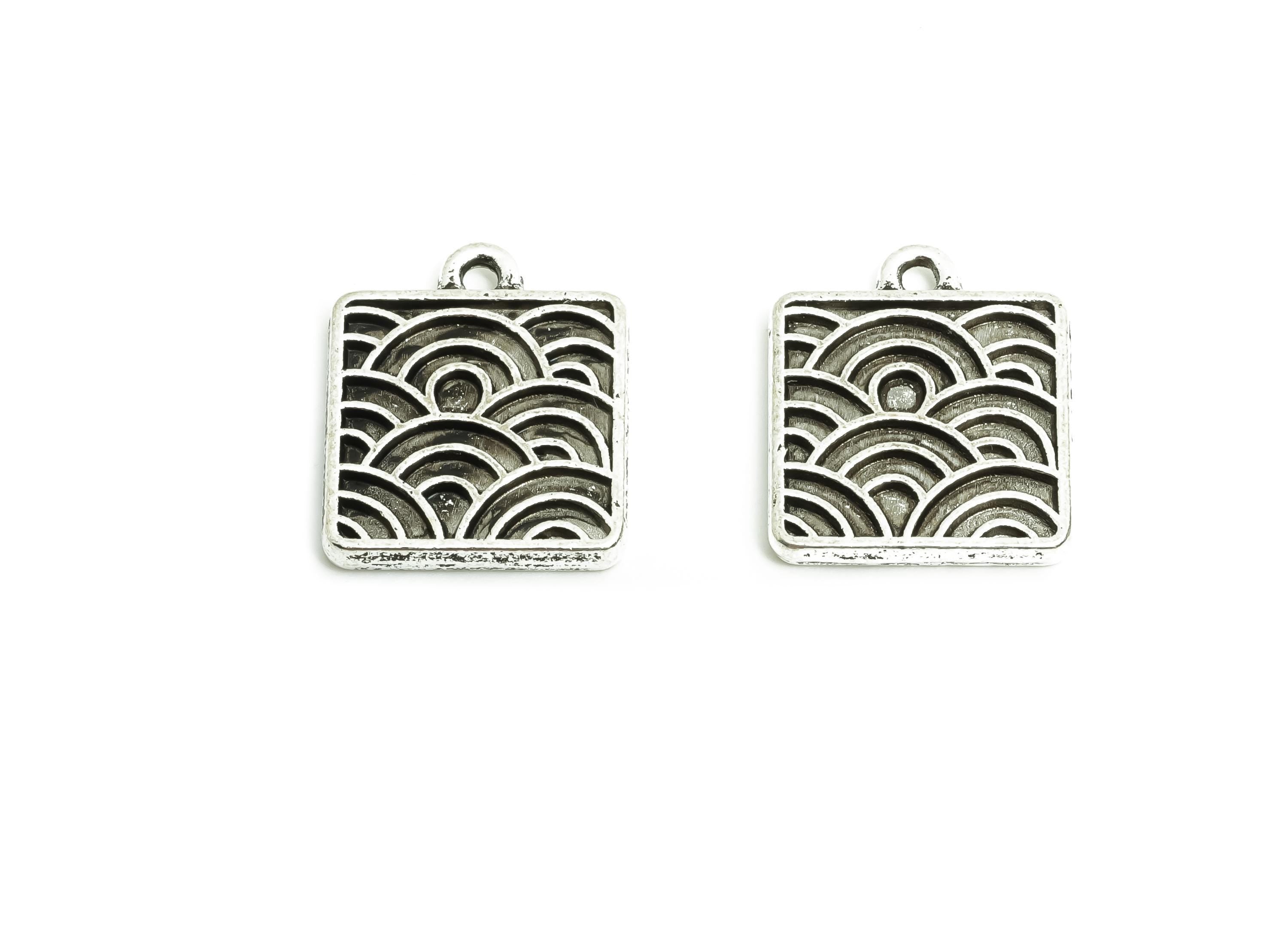 Alloy Square Charm - Chinese Word for Bracelets - Silver Engraved Jewelry - DIY Customizable Jewelry - 18K Silver Plated - 15x12x2mm-ZZ2134 - DOMEDBAZAAR