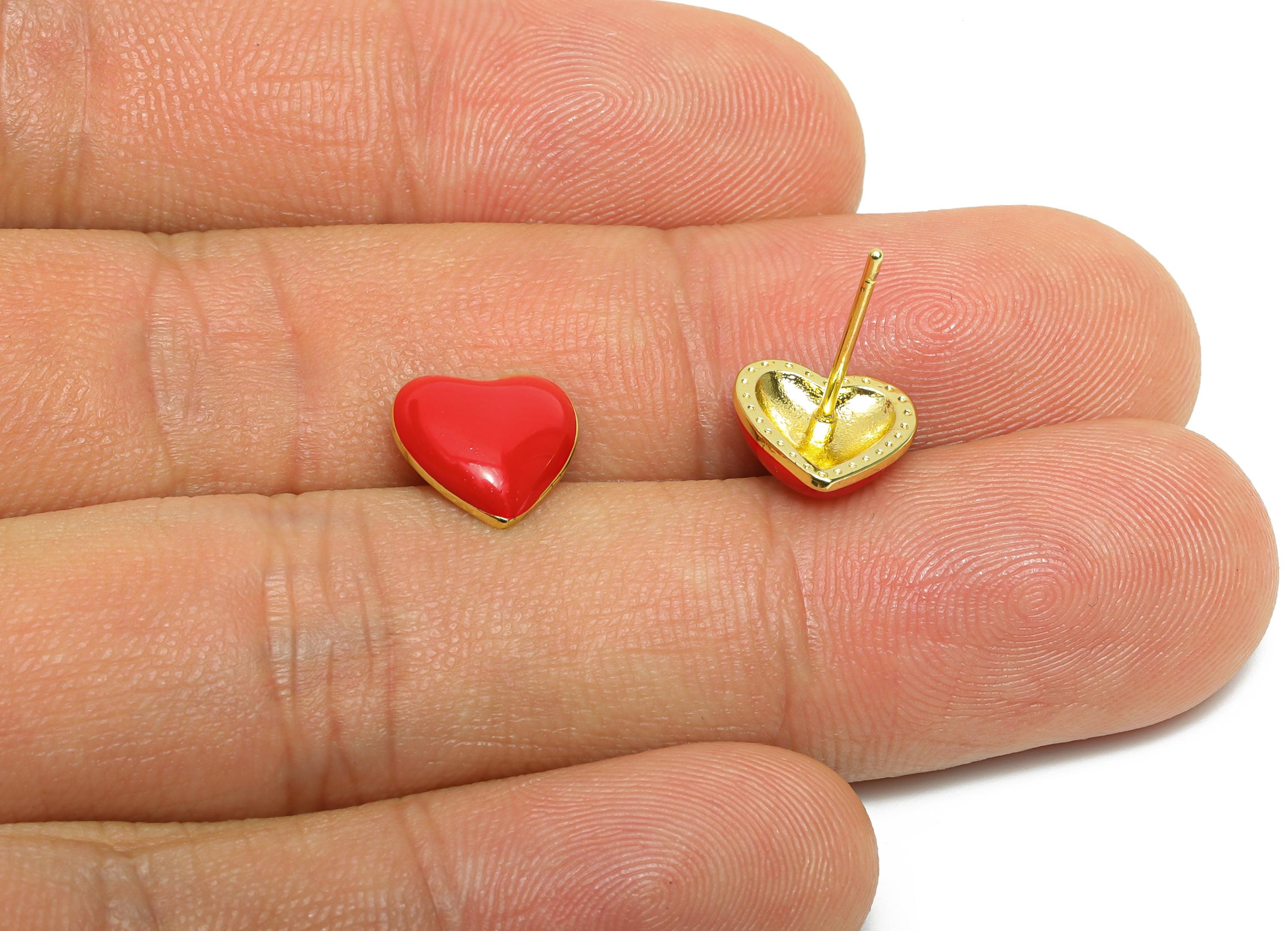 Brass Enamel Heart Stud - Red Enamel Chic Colorful Earrings Stud - Minimalism Jewelry - 18K Real Gold Plating - 9.88x9.74x0.79mm - RGP9821 - DOMEDBAZAAR
