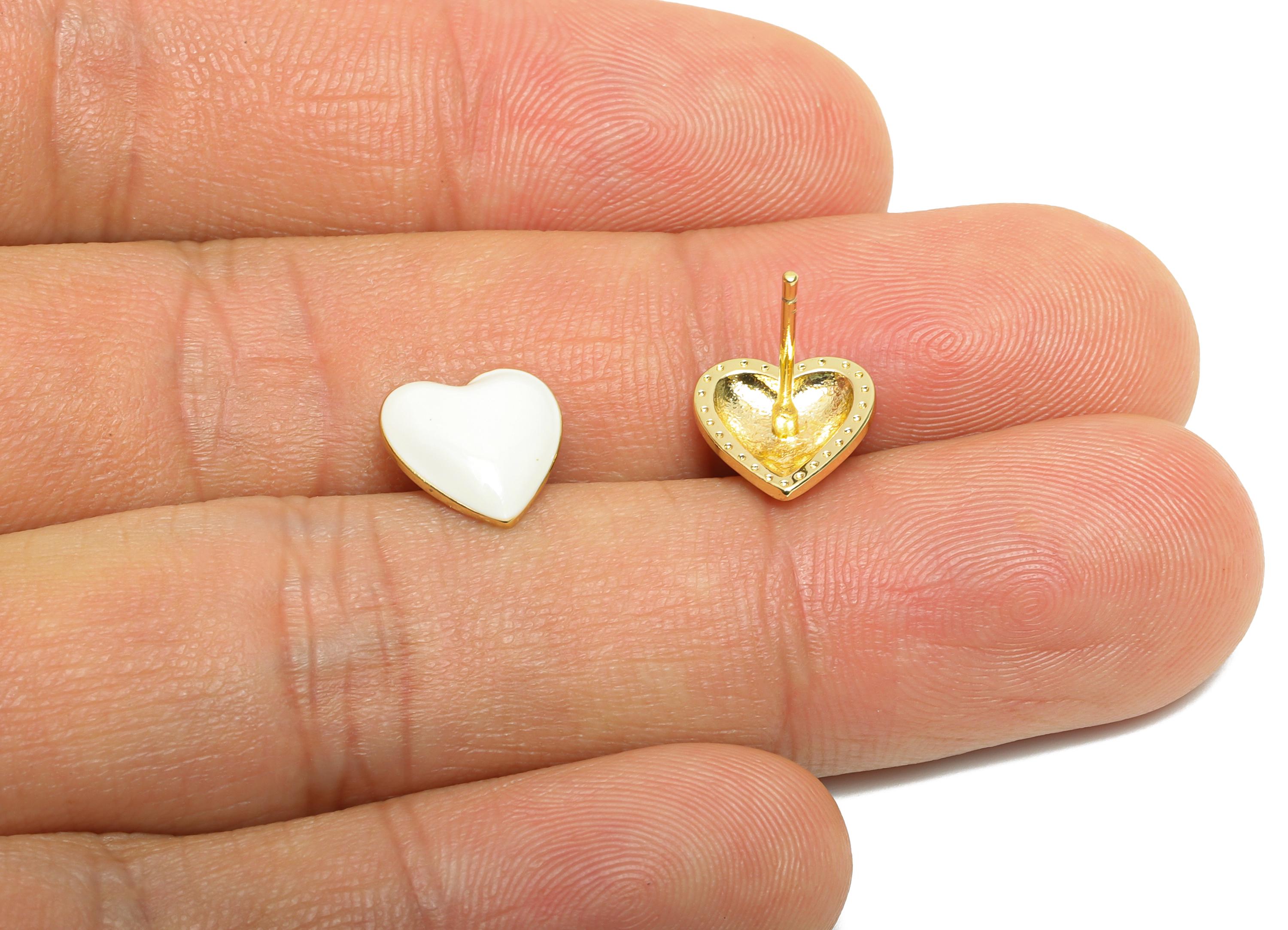 Brass Enamel Heart Stud - White Enamel Chic Colorful Earrings Stud - Minimalism Jewelry - 18K Real Gold Plating - 9.88x9.74x0.79mm - RGP9819 - DOMEDBAZAAR