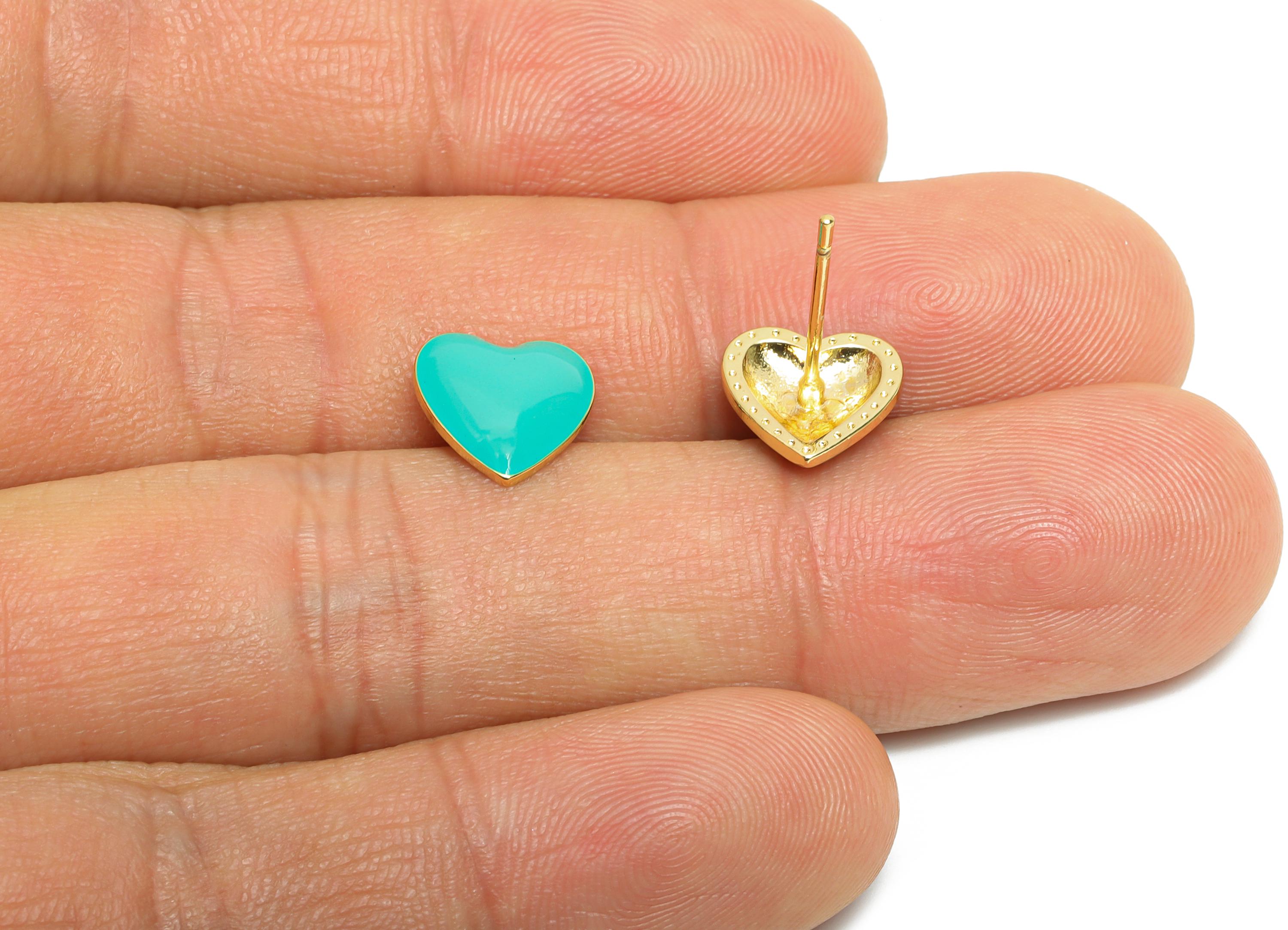 Brass Enamel Heart Stud - Green Enamel Chic Colorful Earrings Stud - Minimalism Jewelry - 18K Real Gold Plating - 9.88x9.74x0.79mm - RGP9820 - DOMEDBAZAAR