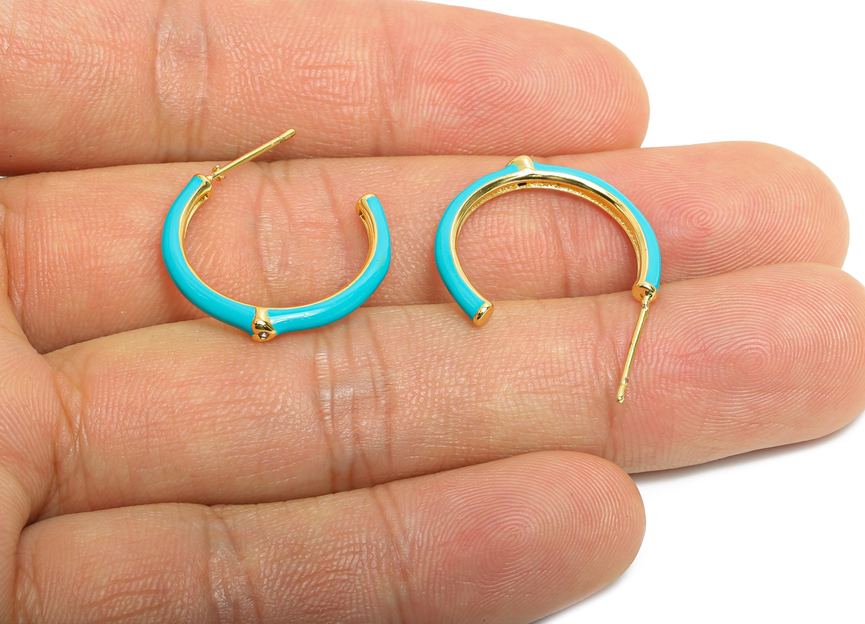 Brass Open C Hoop Stud - Chic Enamel CZ Hoop Stud Earring - Gold Minimalist Earring Post - 18K Real Gold Plated -19.17x25.33x0.77mm -RGP9745 - DOMEDBAZAAR