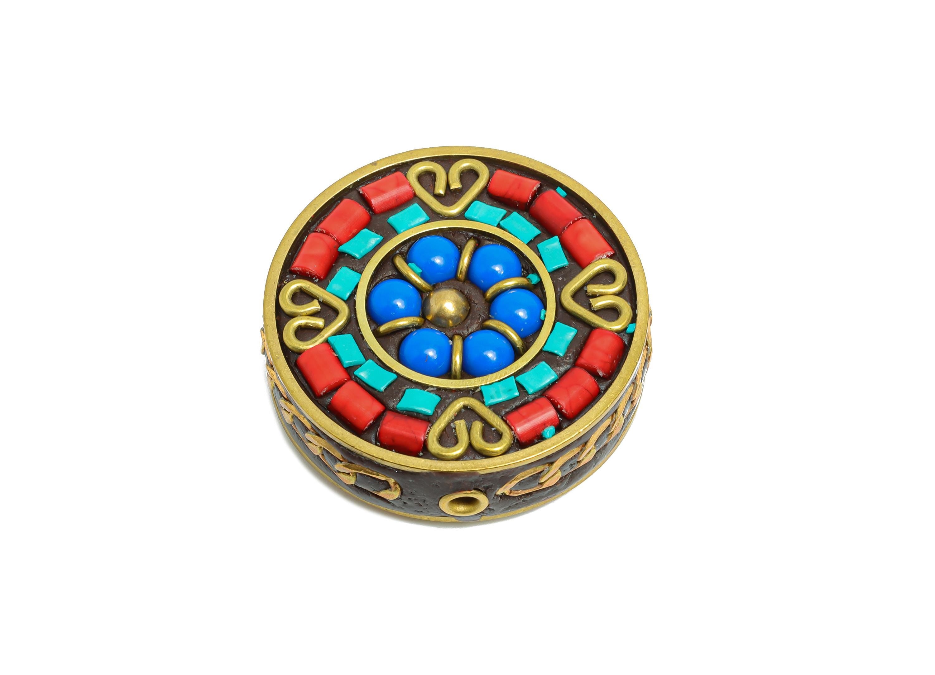 Nepal Handmade Brass Spacer Bead - Nepalese Colorful Bohemian Bead - Resin Tassel DIY Handmade Bracelet Accessories - 33x33x11mm -RGP9851 - DOMEDBAZAAR