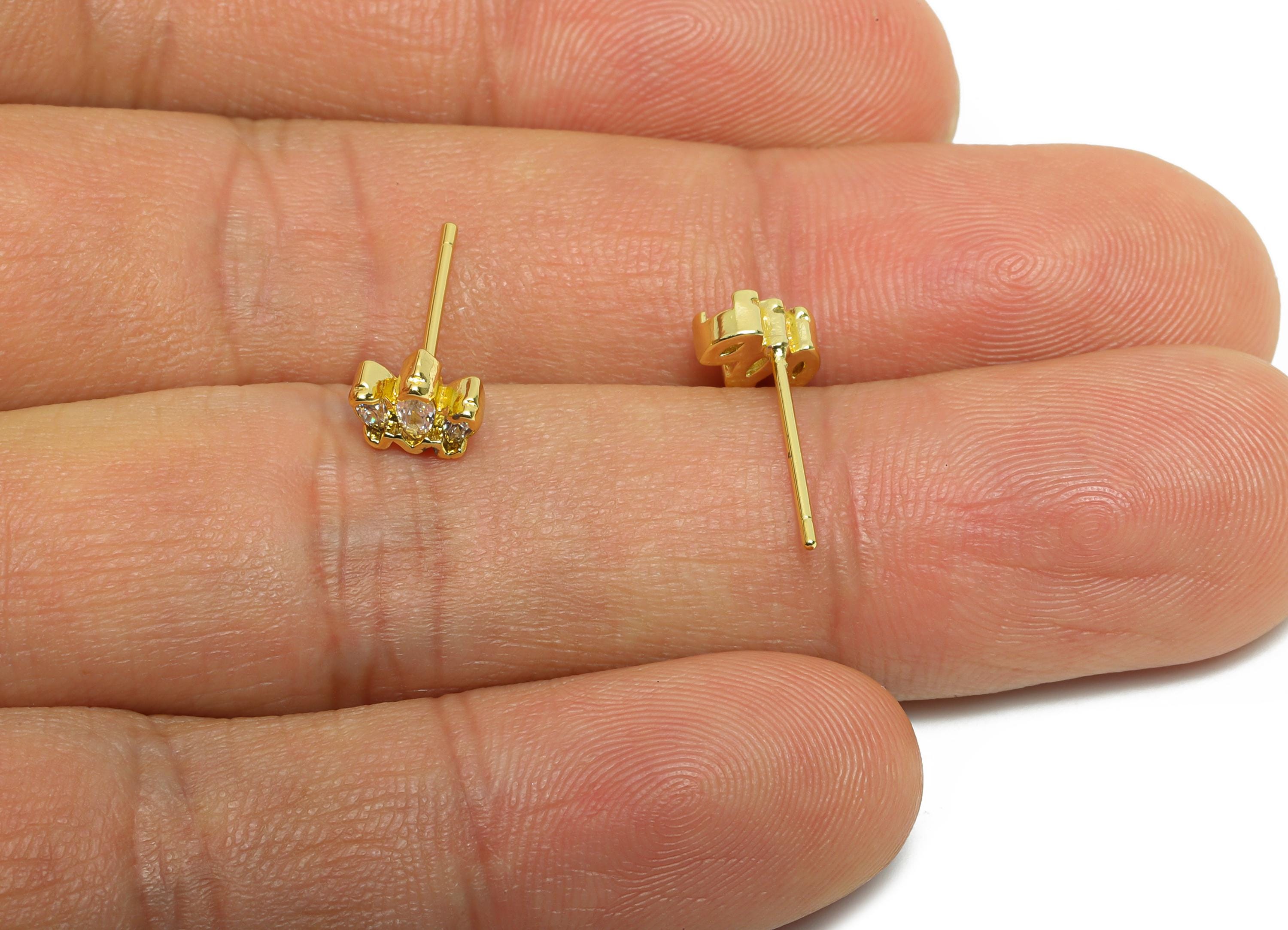 Brass CZ Crown Stud - Mini Gold Marquise Earrings Post for Girls - Minimalism Jewelry - 18K Real Gold Plating - 5.27x6.67x0.78mm - RGP9835 - DOMEDBAZAAR