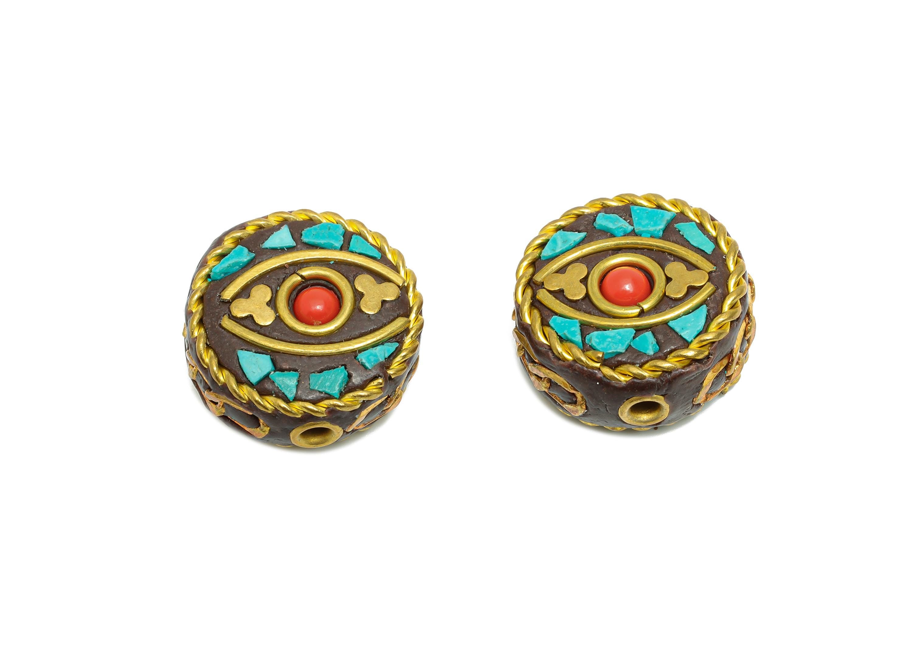 Handmade Brass Spacer Bead - Nepalese Colorful Bracelet Beads - Resin Tassel DIY Handmade Accessories - Bohemian Bead - 19x19x10mm -RGP9854 - DOMEDBAZAAR